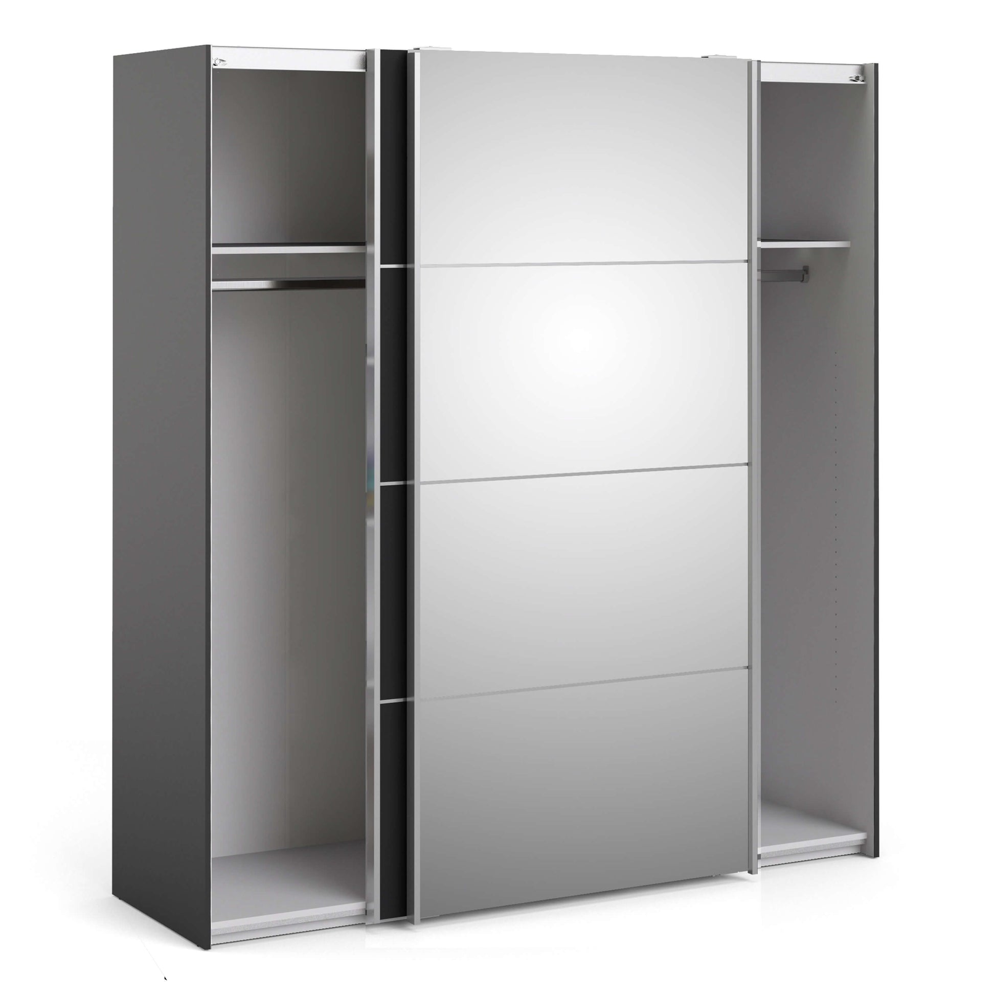 Verona Sliding Wardrobe 180cm in Black Matt with Black Matt and Mirror Doors with 2 Shelves ModelBedroom