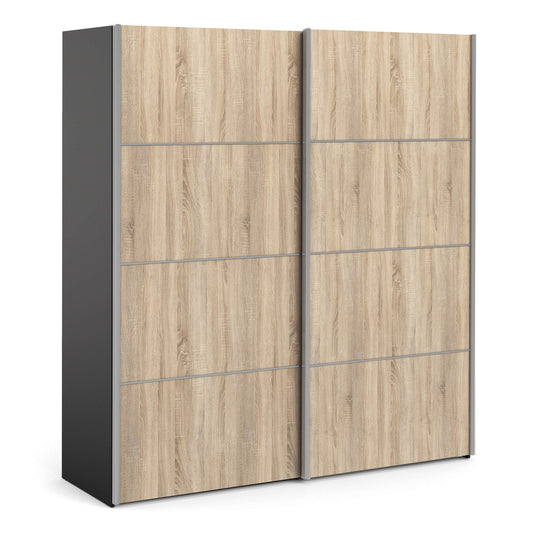 Verona Sliding Wardrobe 180cm in Black Matt with Oak Doors with 2 Shelves ModelBedroom