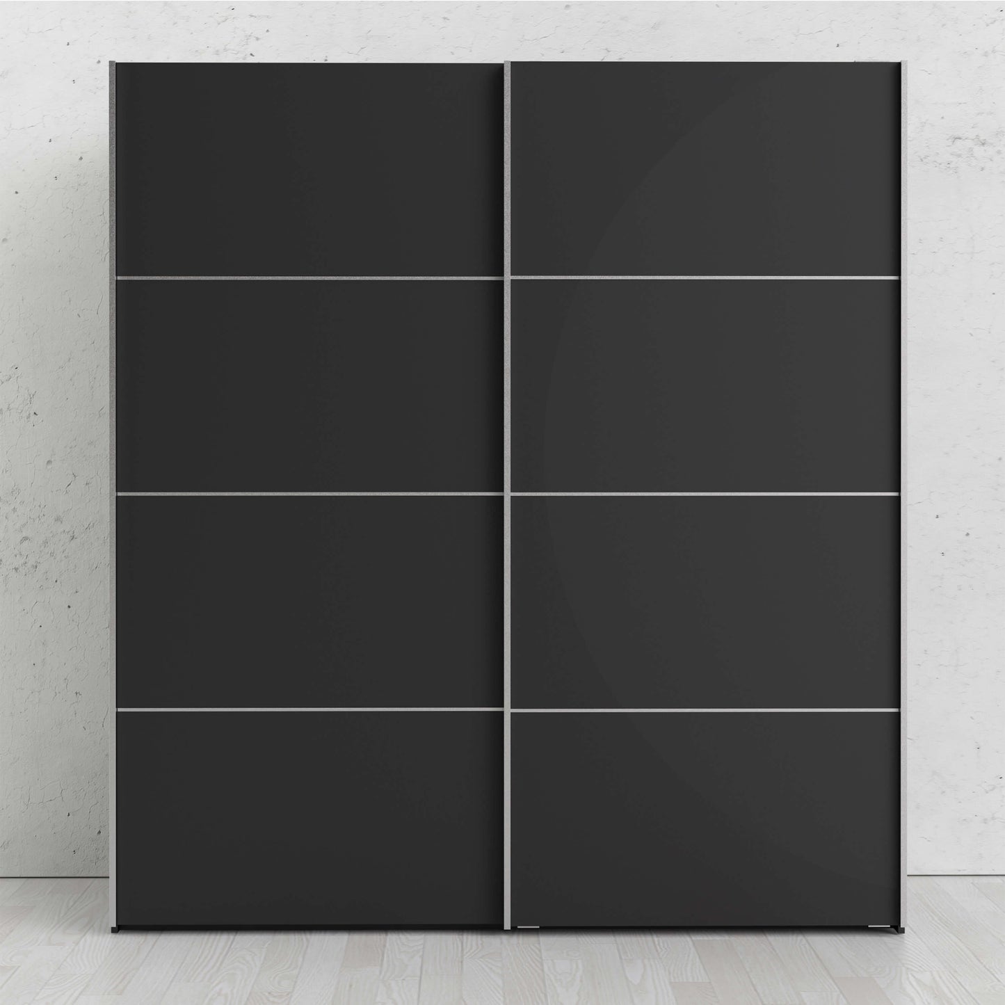 Verona Sliding Wardrobe 180cm in Black Matt with Black Matt Doors with 5 Shelves ModelBedroom