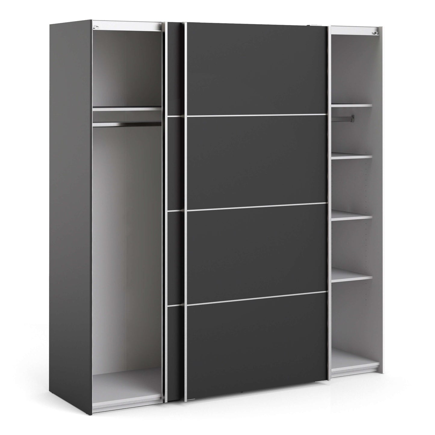 Verona Sliding Wardrobe 180cm in Black Matt with Black Matt Doors with 5 Shelves ModelBedroom