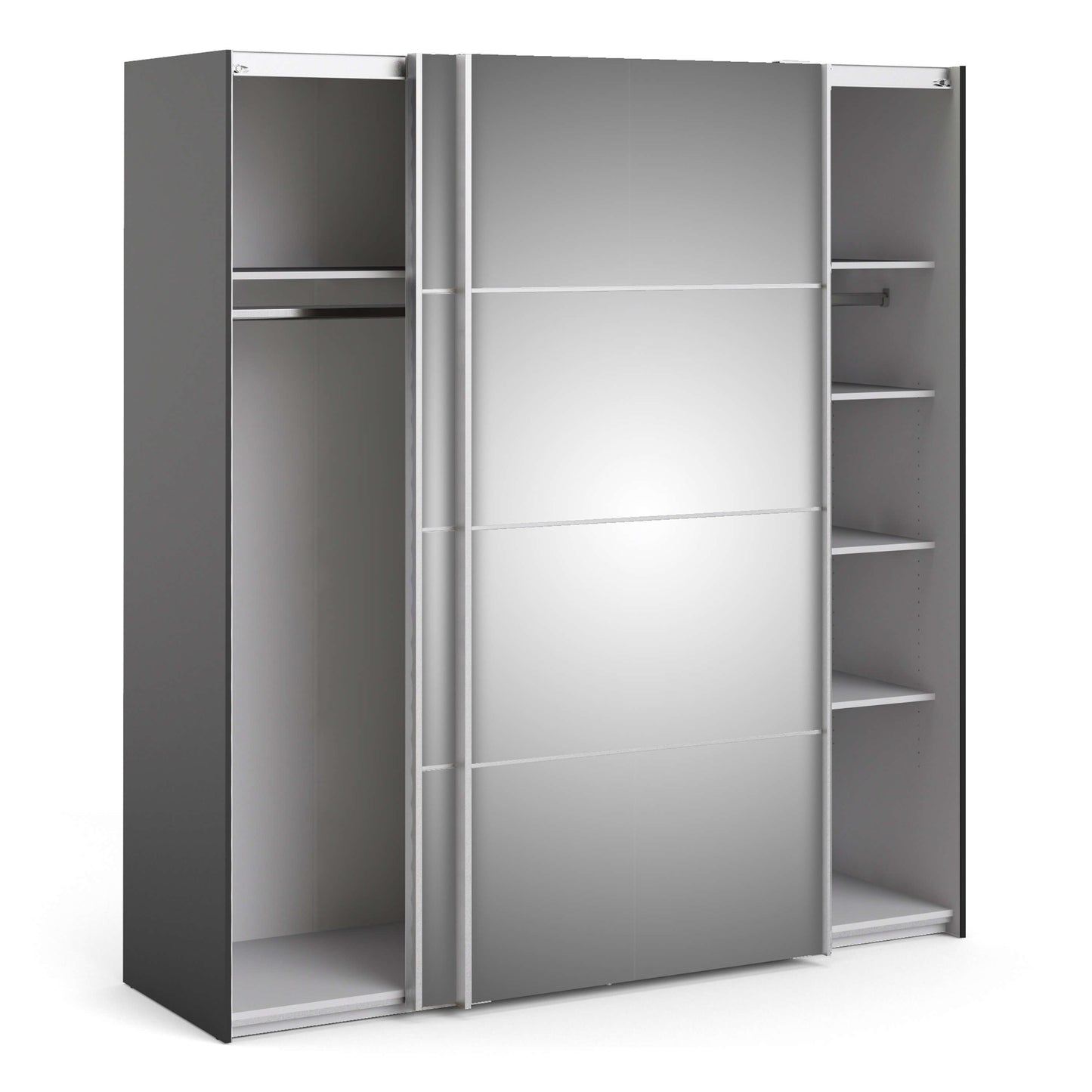Verona Sliding Wardrobe 180cm in Black Matt with Mirror Doors with 5 Shelves ModelBedroom