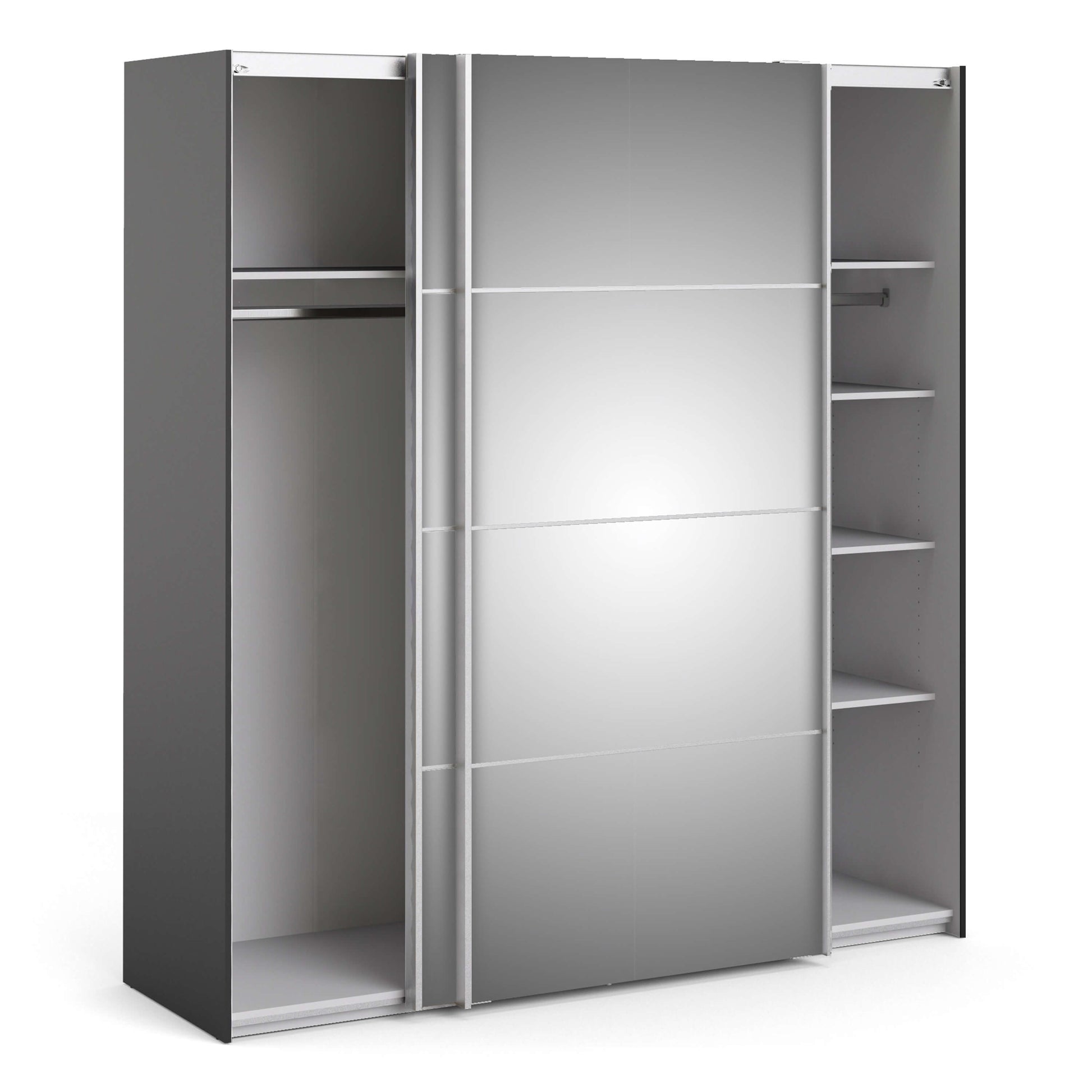 Verona Sliding Wardrobe 180cm in Black Matt with Mirror Doors with 5 Shelves ModelBedroom