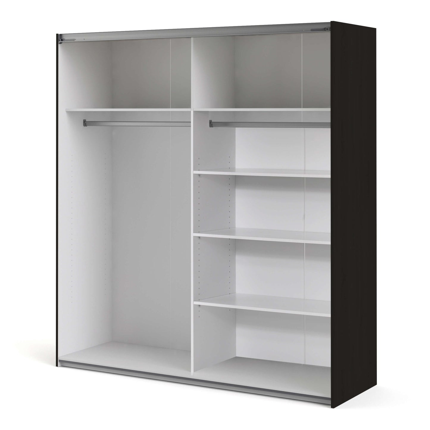 Verona Sliding Wardrobe 180cm in Black Matt with Mirror Doors with 5 Shelves ModelBedroom