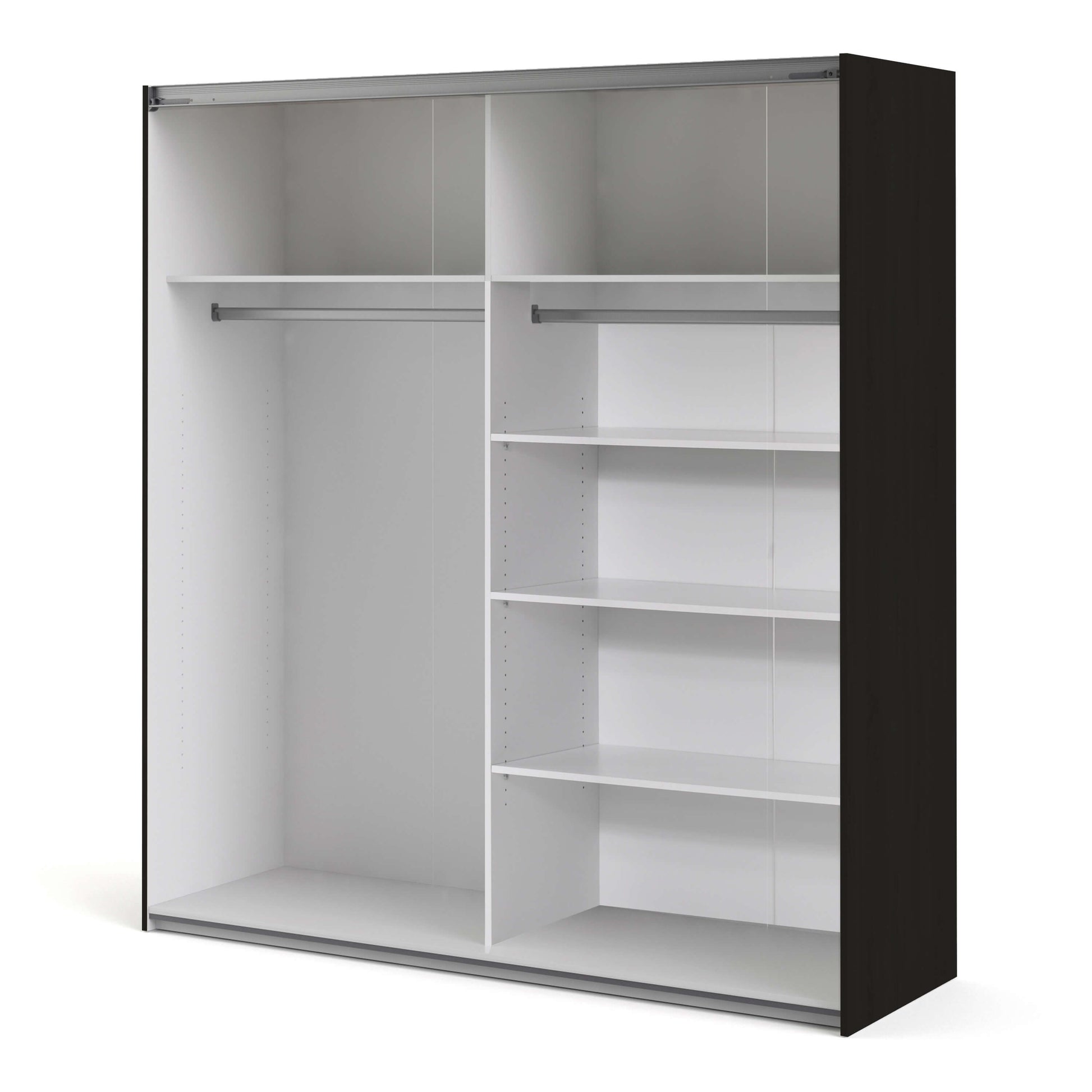 Verona Sliding Wardrobe 180cm in Black Matt with Mirror Doors with 5 Shelves ModelBedroom