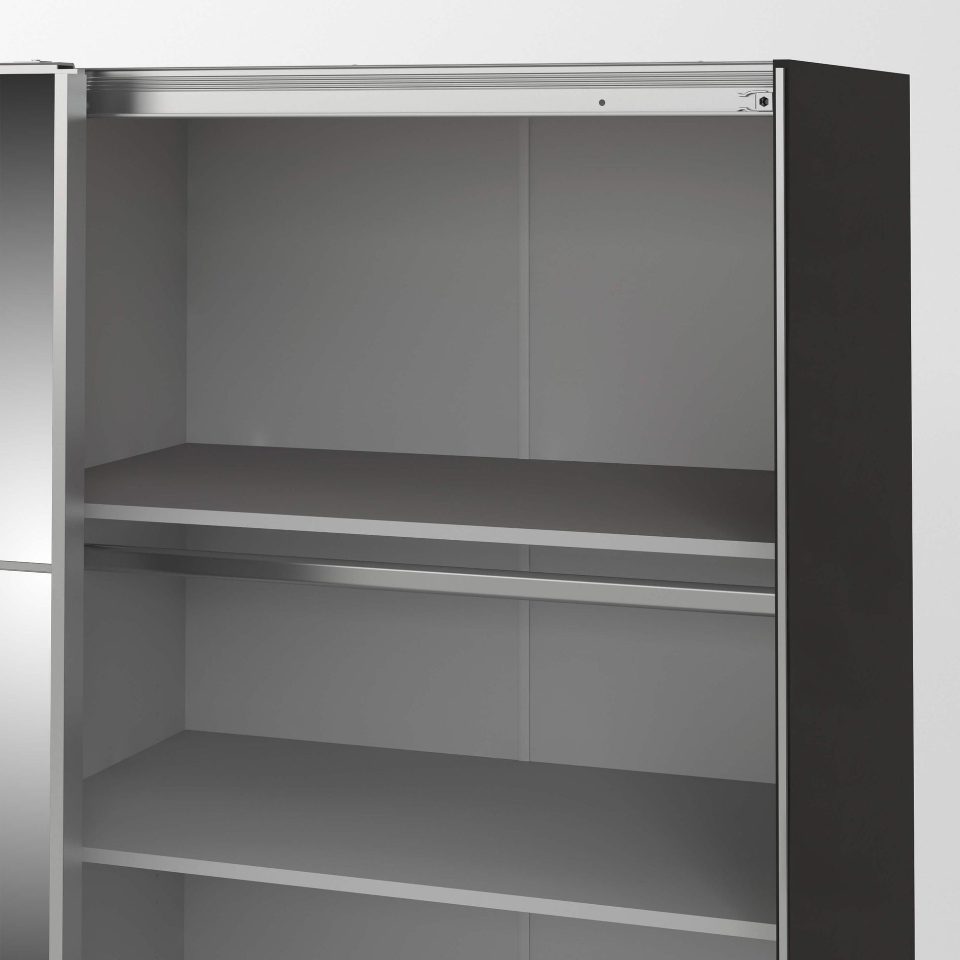 Verona Sliding Wardrobe 180cm in Black Matt with Black Matt and Mirror Doors with 5 Shelves ModelBedroom