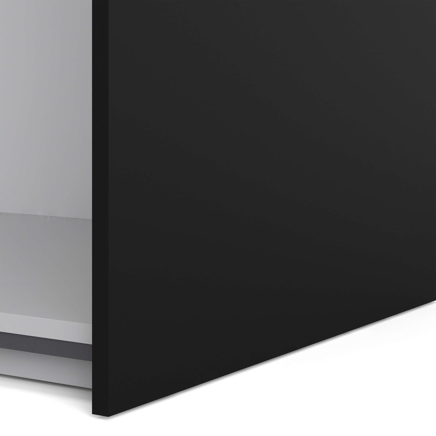 Verona Sliding Wardrobe 180cm in Black Matt with Black Matt and Mirror Doors with 5 Shelves ModelBedroom