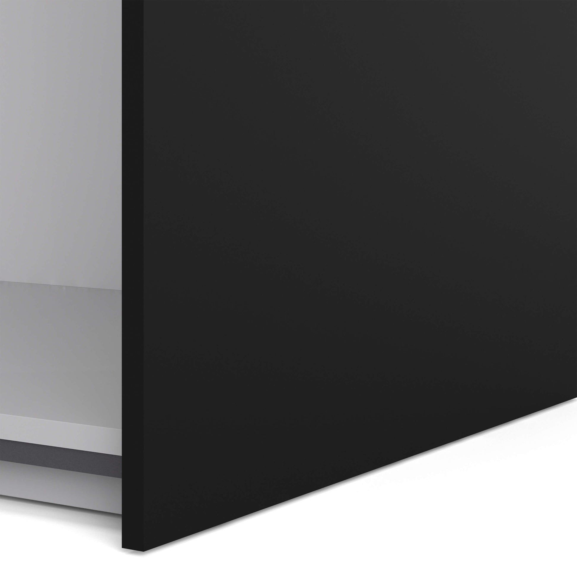 Verona Sliding Wardrobe 180cm in Black Matt with Black Matt and Mirror Doors with 5 Shelves ModelBedroom