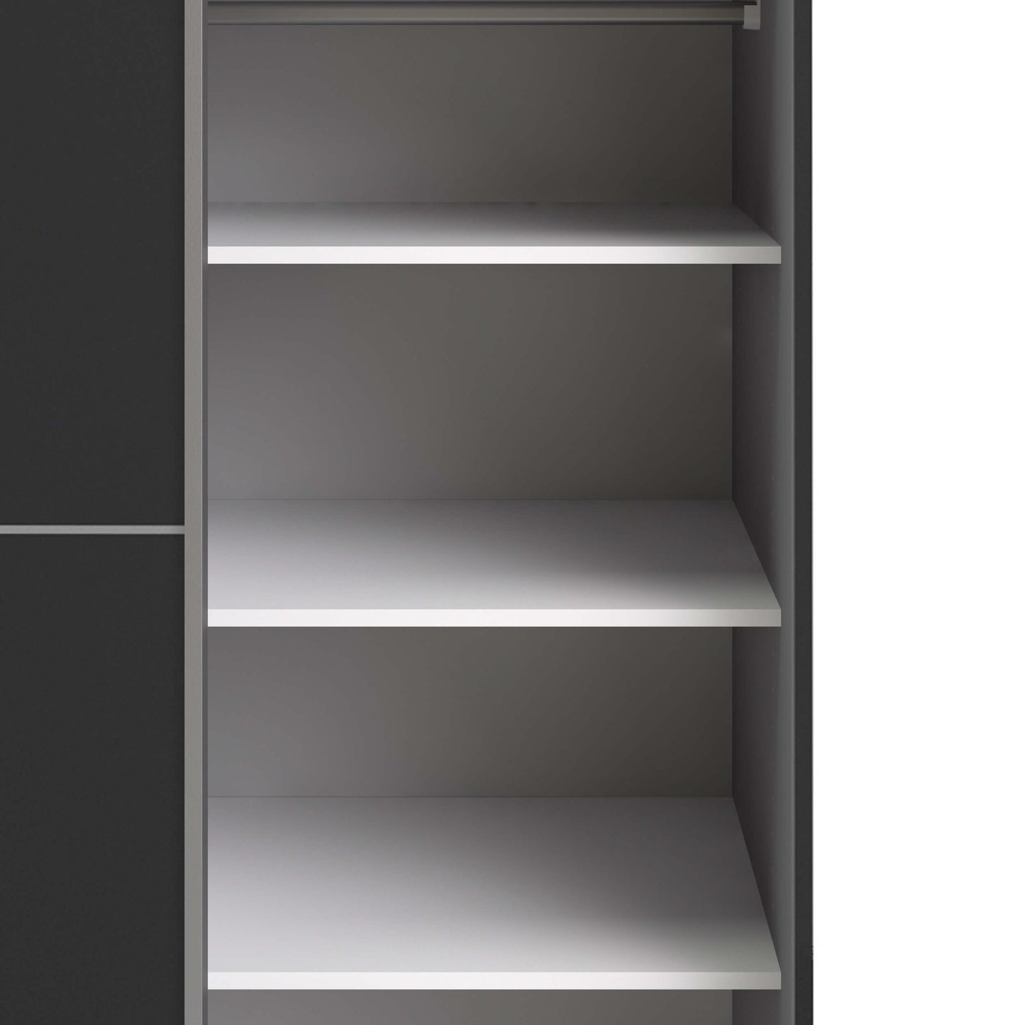 Verona Sliding Wardrobe 180cm in Black Matt with Black Matt and Mirror Doors with 5 Shelves ModelBedroom
