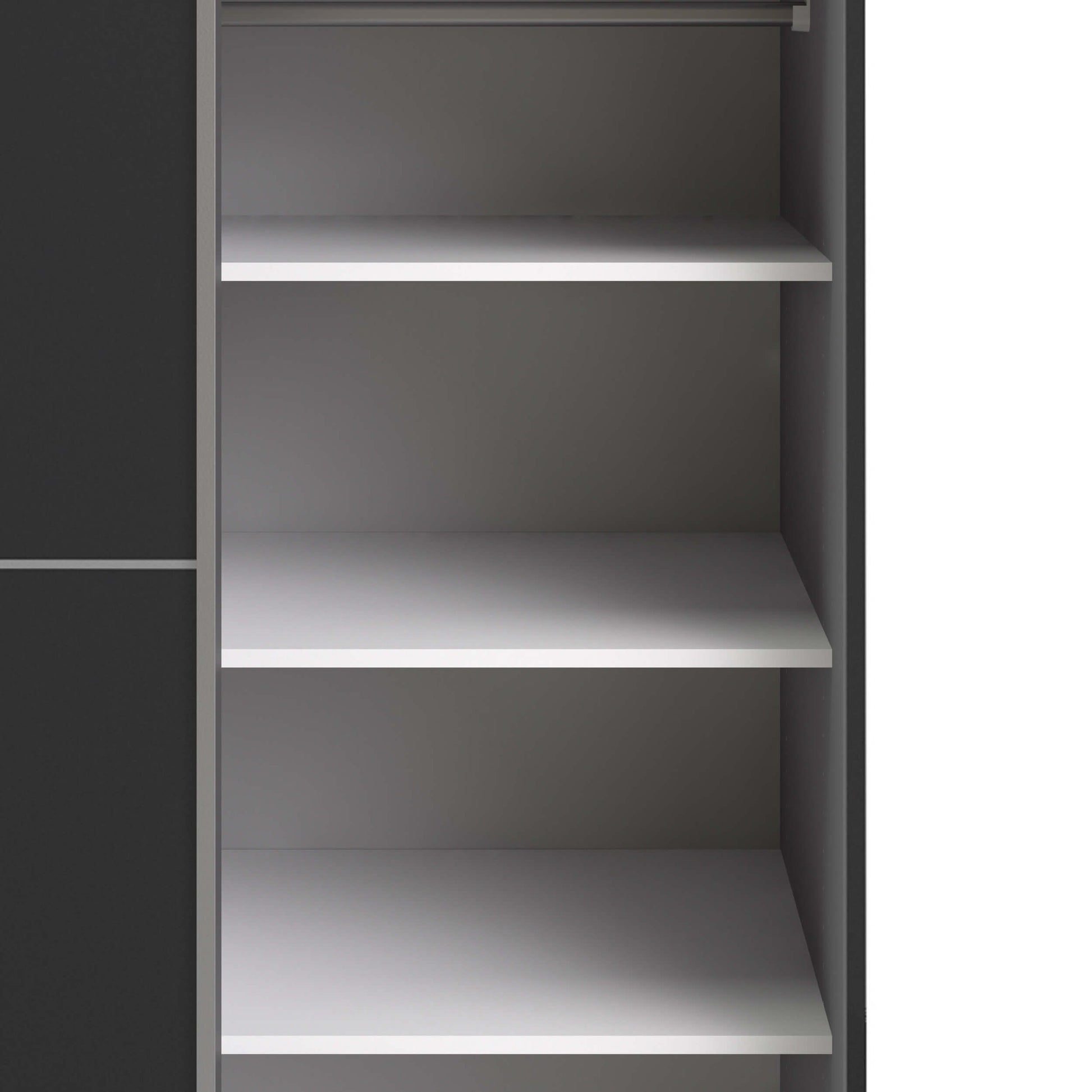 Verona Sliding Wardrobe 180cm in Black Matt with Black Matt and Mirror Doors with 5 Shelves ModelBedroom