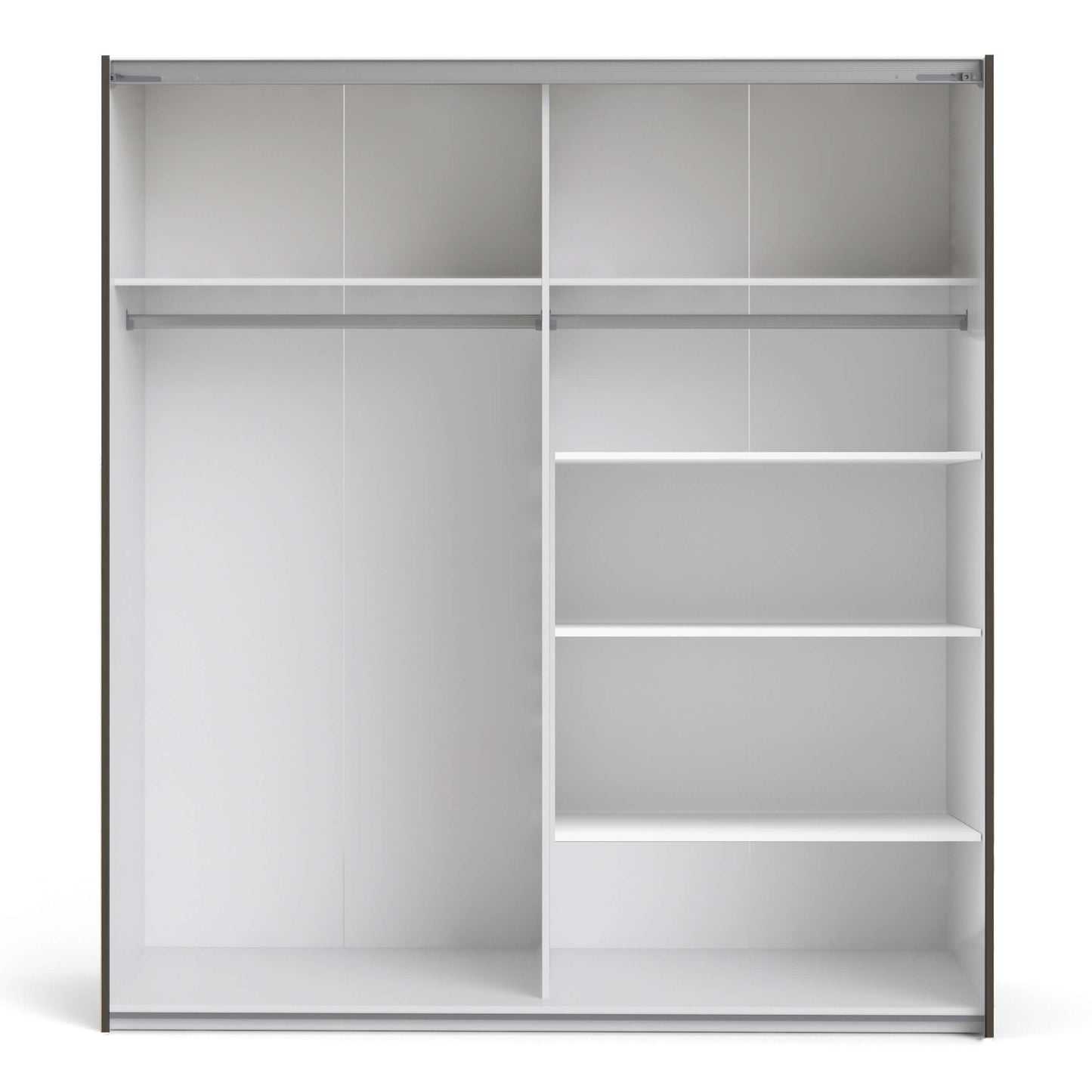 Verona Sliding Wardrobe 180cm in Black Matt with Black Matt and Mirror Doors with 5 Shelves ModelBedroom