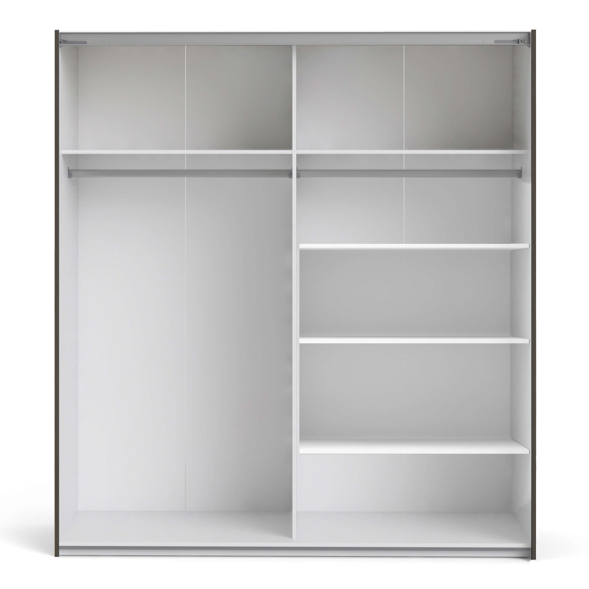 Verona Sliding Wardrobe 180cm in Black Matt with Black Matt and Mirror Doors with 5 Shelves ModelBedroom