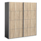 Verona Sliding Wardrobe 180cm in Black Matt with Oak Doors with 5 Shelves ModelBedroom