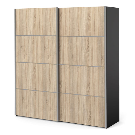 Verona Sliding Wardrobe 180cm in Black Matt with Oak Doors with 5 Shelves ModelBedroom