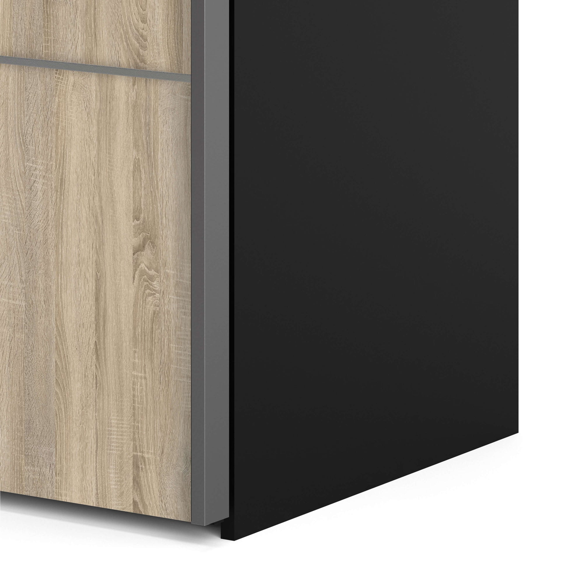 Verona Sliding Wardrobe 180cm in Black Matt with Oak Doors with 5 Shelves ModelBedroom