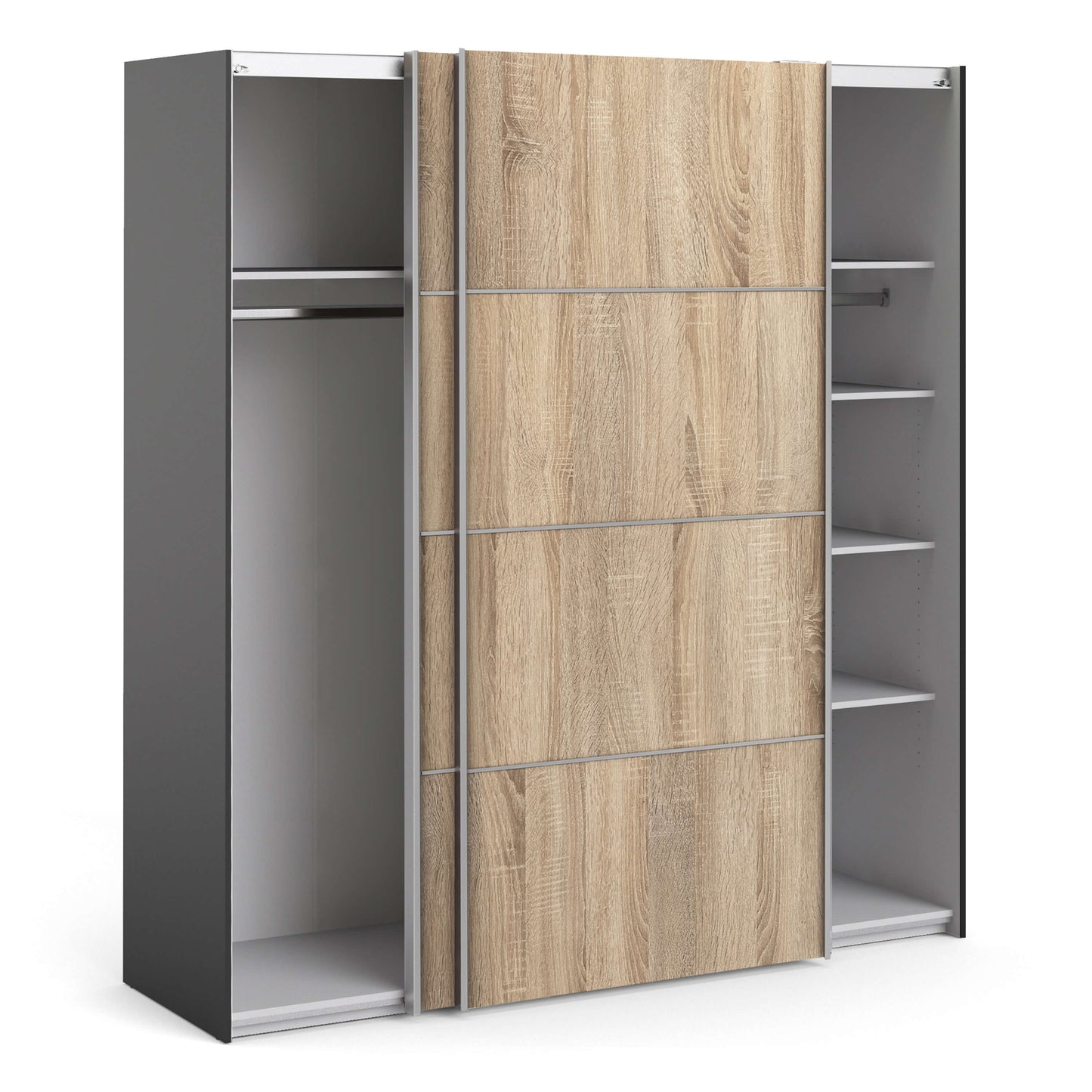 Verona Sliding Wardrobe 180cm in Black Matt with Oak Doors with 5 Shelves ModelBedroom