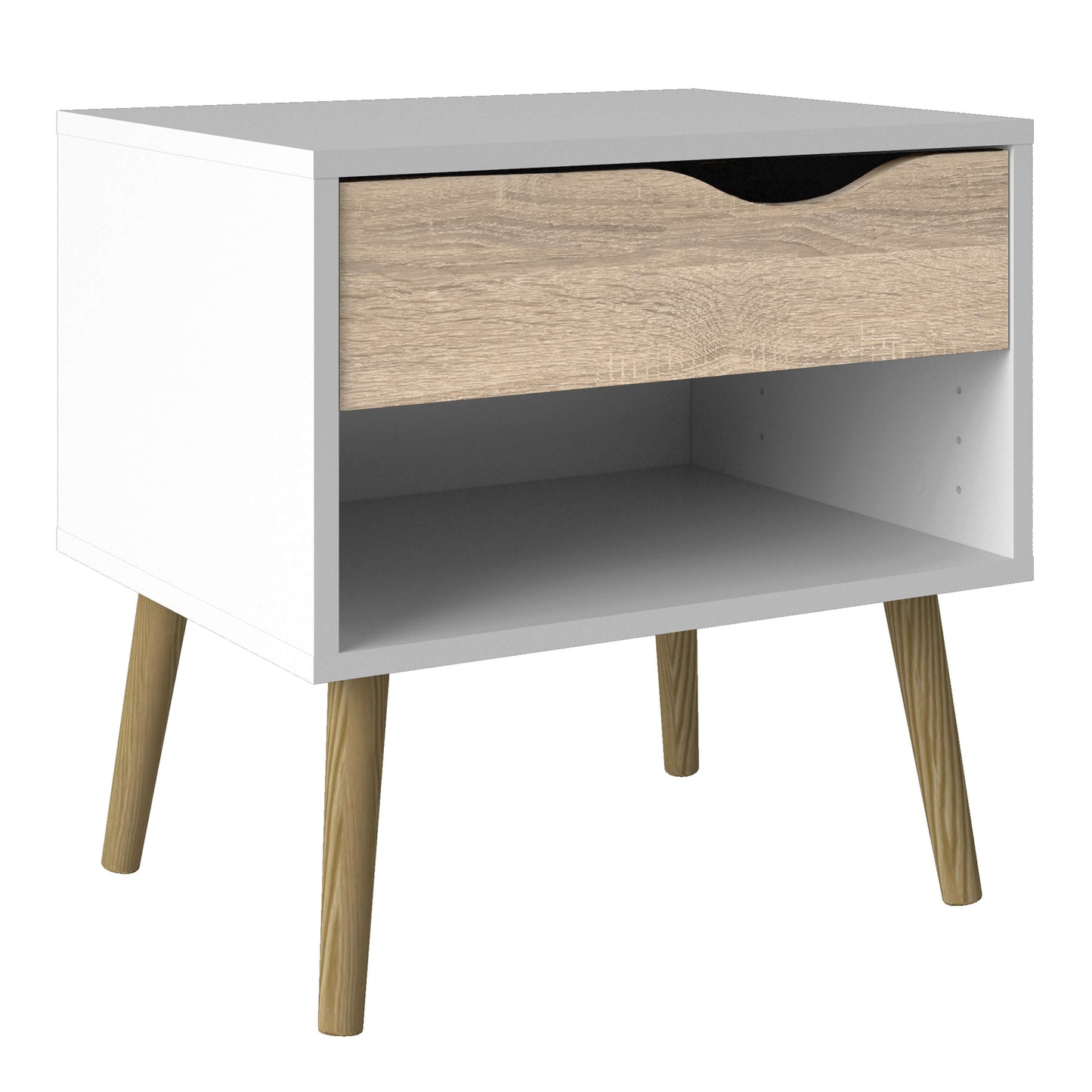 Oslo Bedside 1 Drawer in White and Oak ModelBedroom