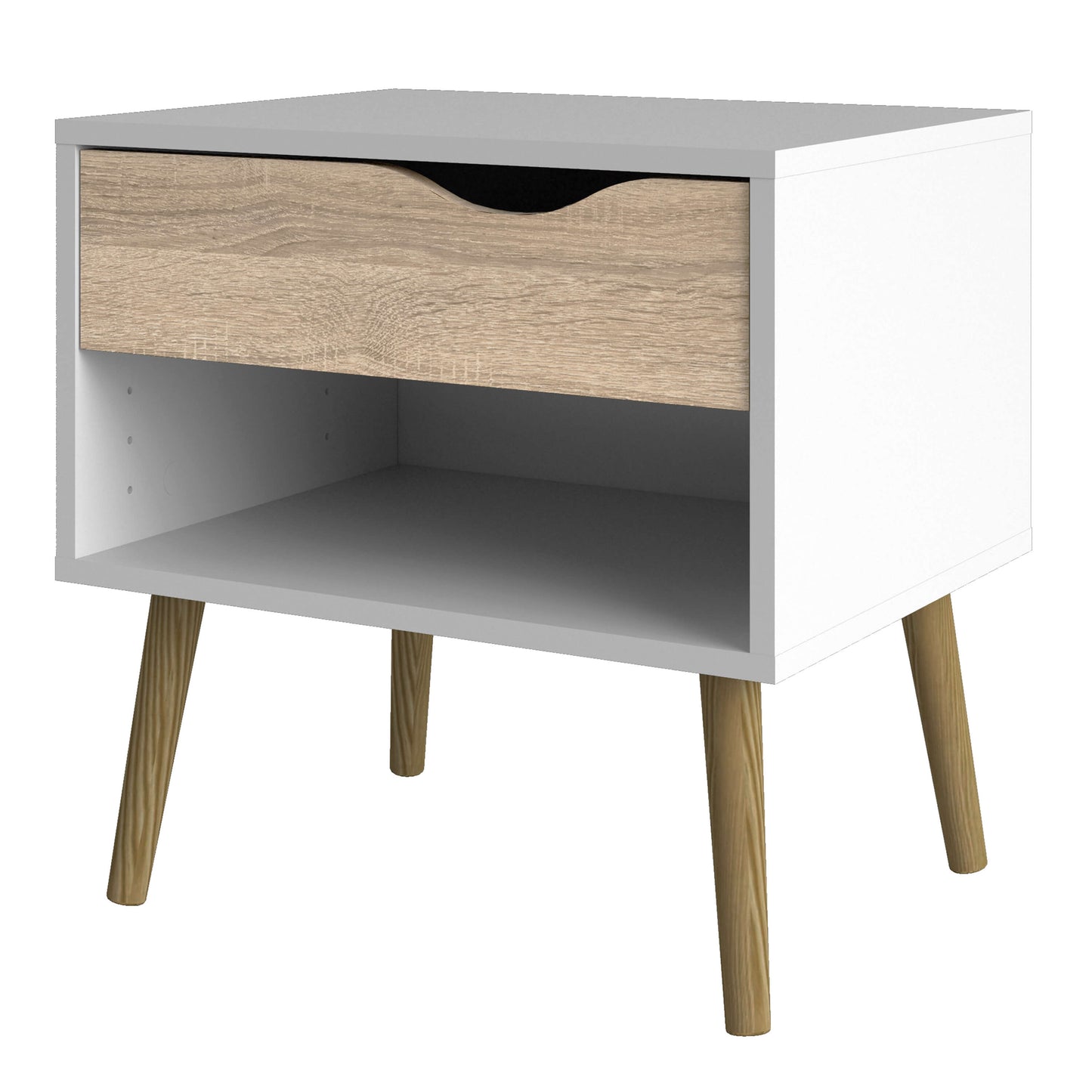 Oslo Bedside 1 Drawer in White and Oak ModelBedroom