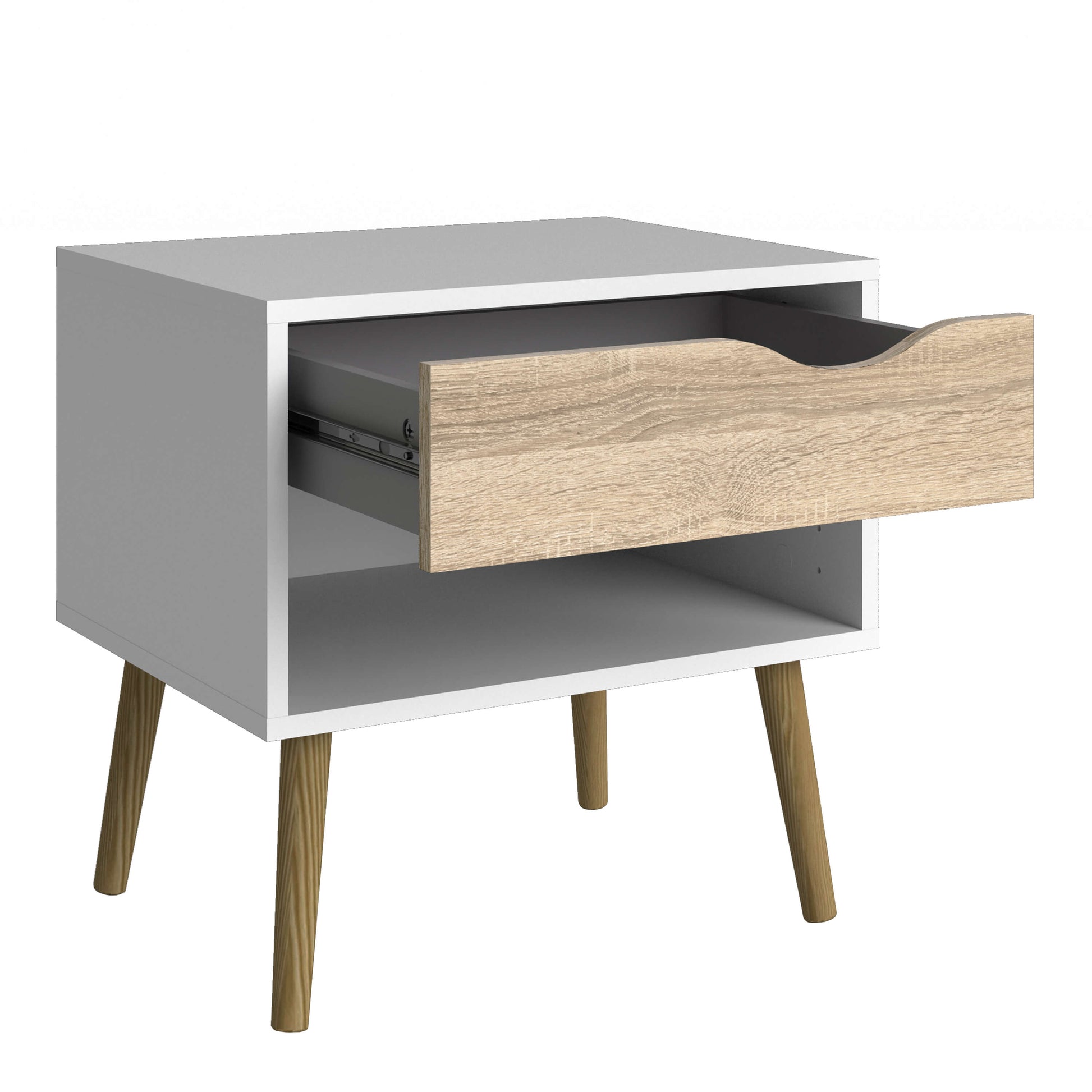 Oslo Bedside 1 Drawer in White and Oak ModelBedroom