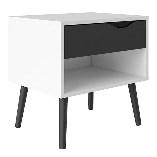 Oslo Bedside 1 Drawer in White and Black Matt ModelBedroom