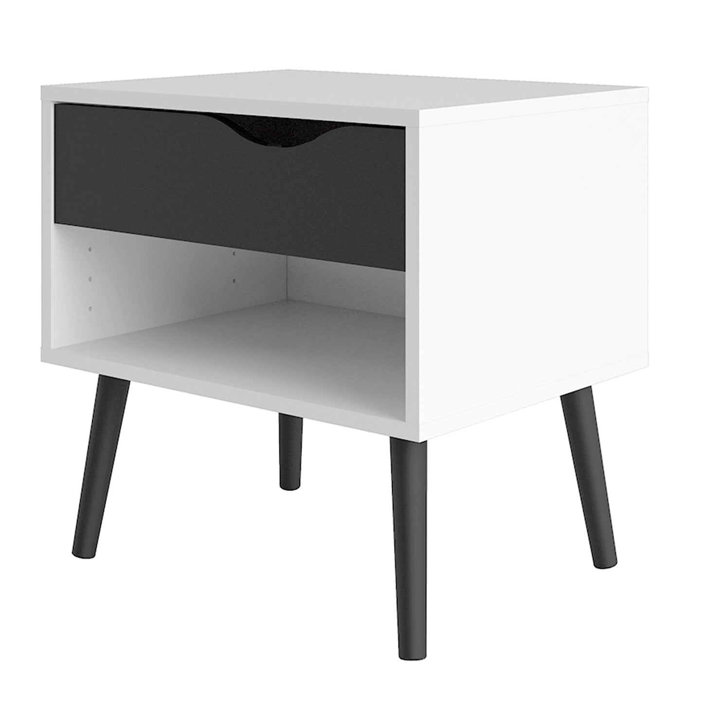 Oslo Bedside 1 Drawer in White and Black Matt ModelBedroom