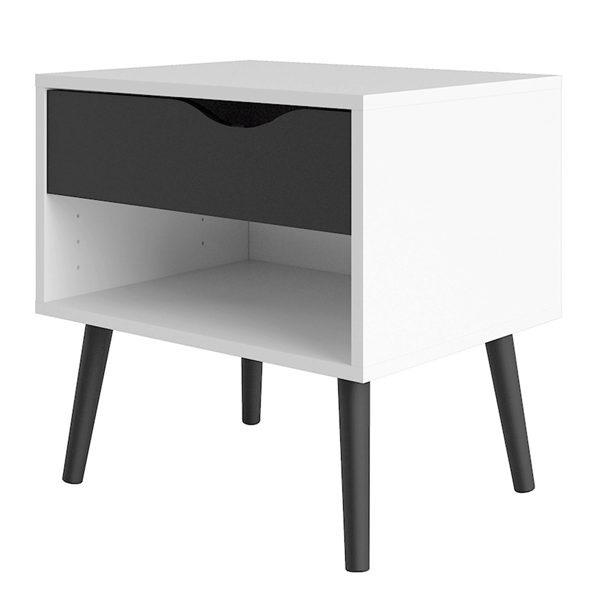 Oslo Bedside 1 Drawer in White and Black Matt ModelBedroom