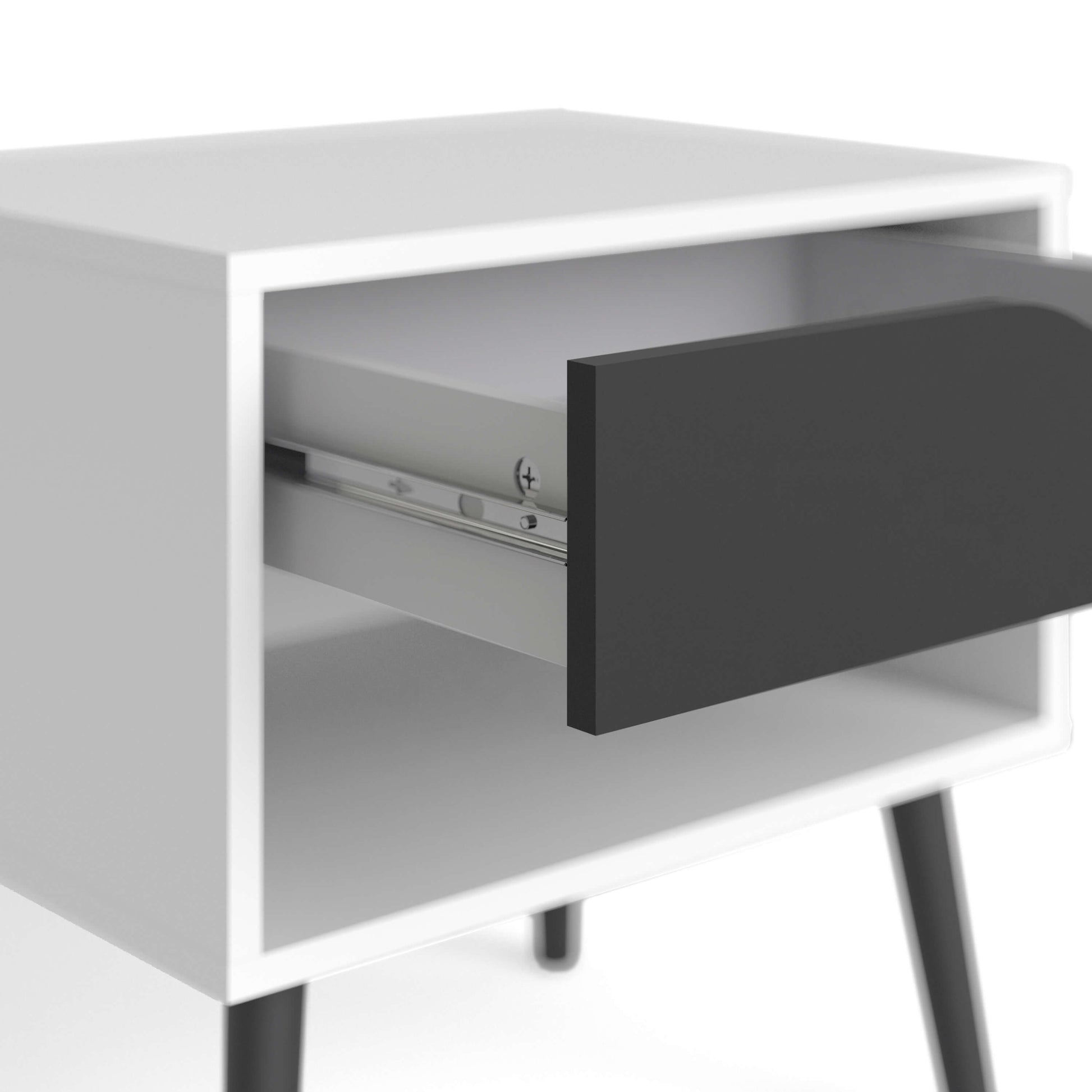 Oslo Bedside 1 Drawer in White and Black Matt ModelBedroom