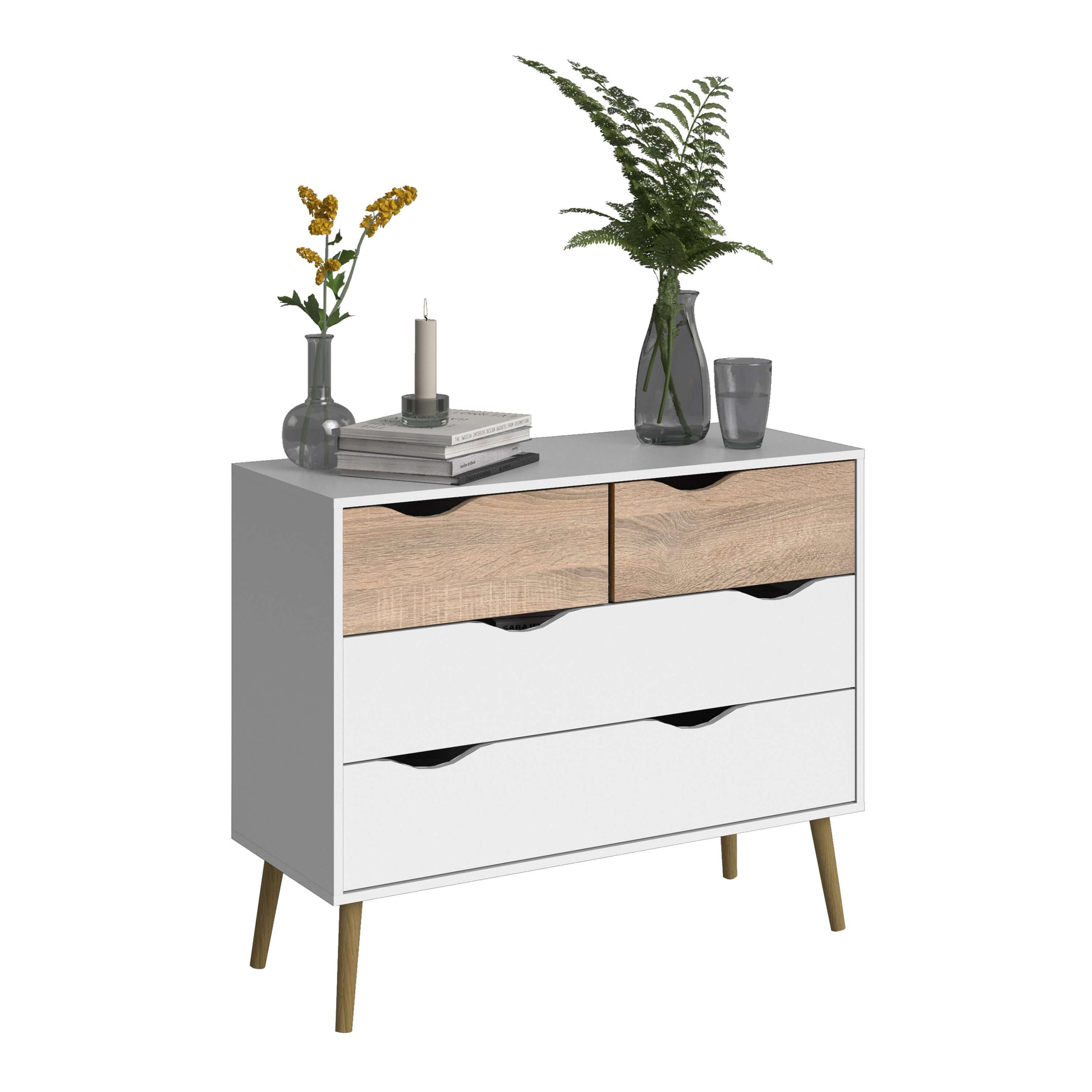Oslo Chest of 4 Drawers (2+2) in White and Oak ModelBedroom