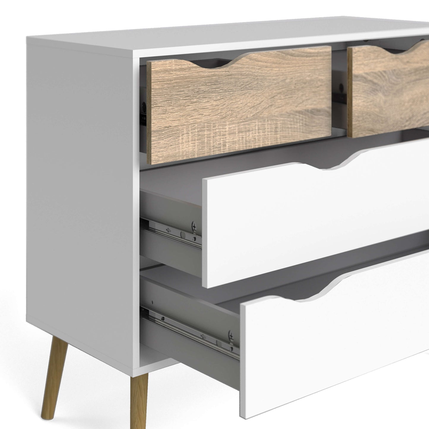 Oslo Chest of 4 Drawers (2+2) in White and Oak ModelBedroom