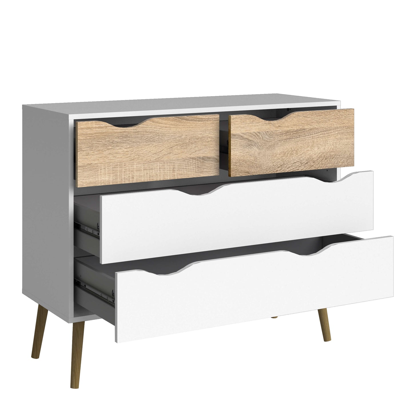 Oslo Chest of 4 Drawers (2+2) in White and Oak ModelBedroom