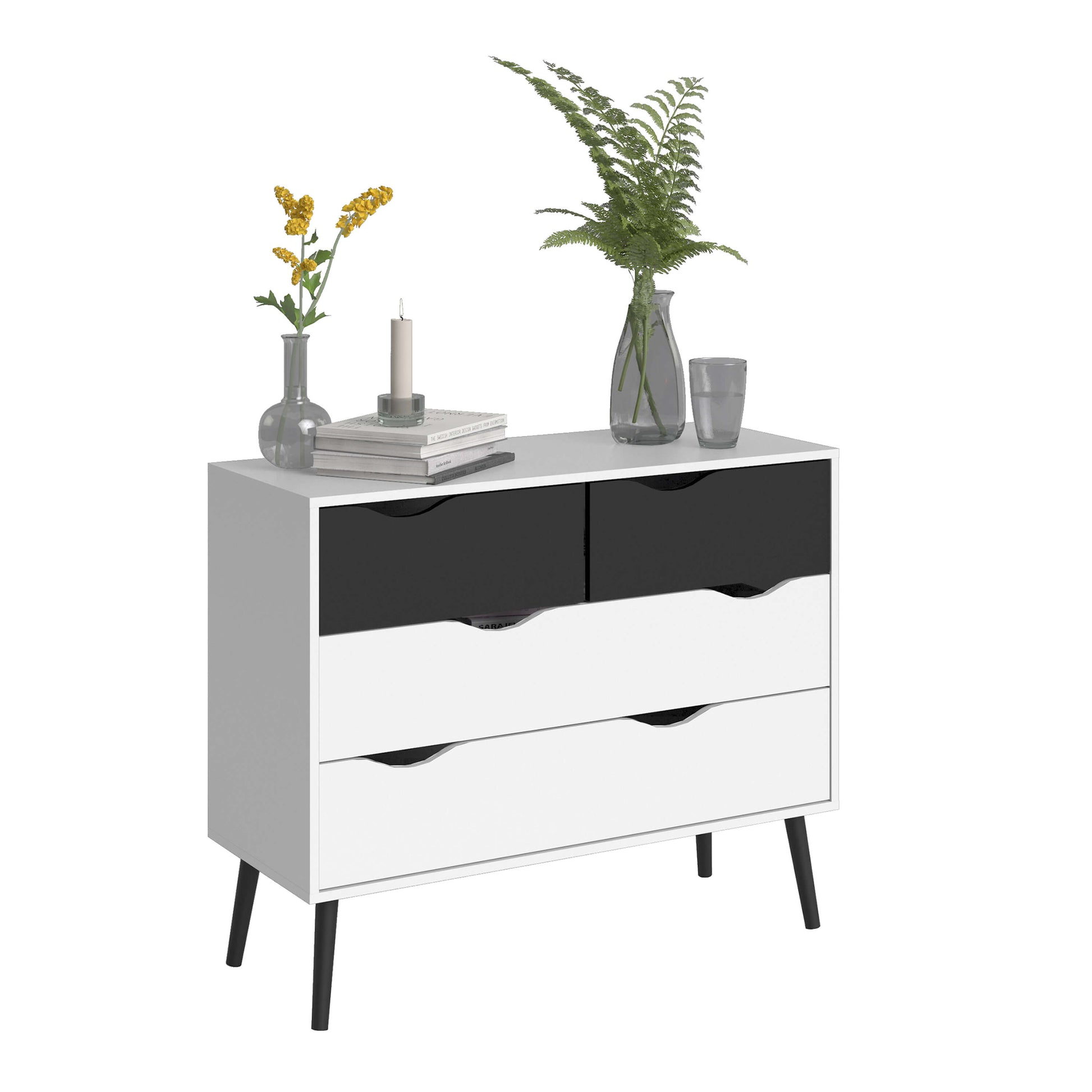 Oslo Chest of 4 Drawers (2+2) in White and Black Matt ModelBedroom