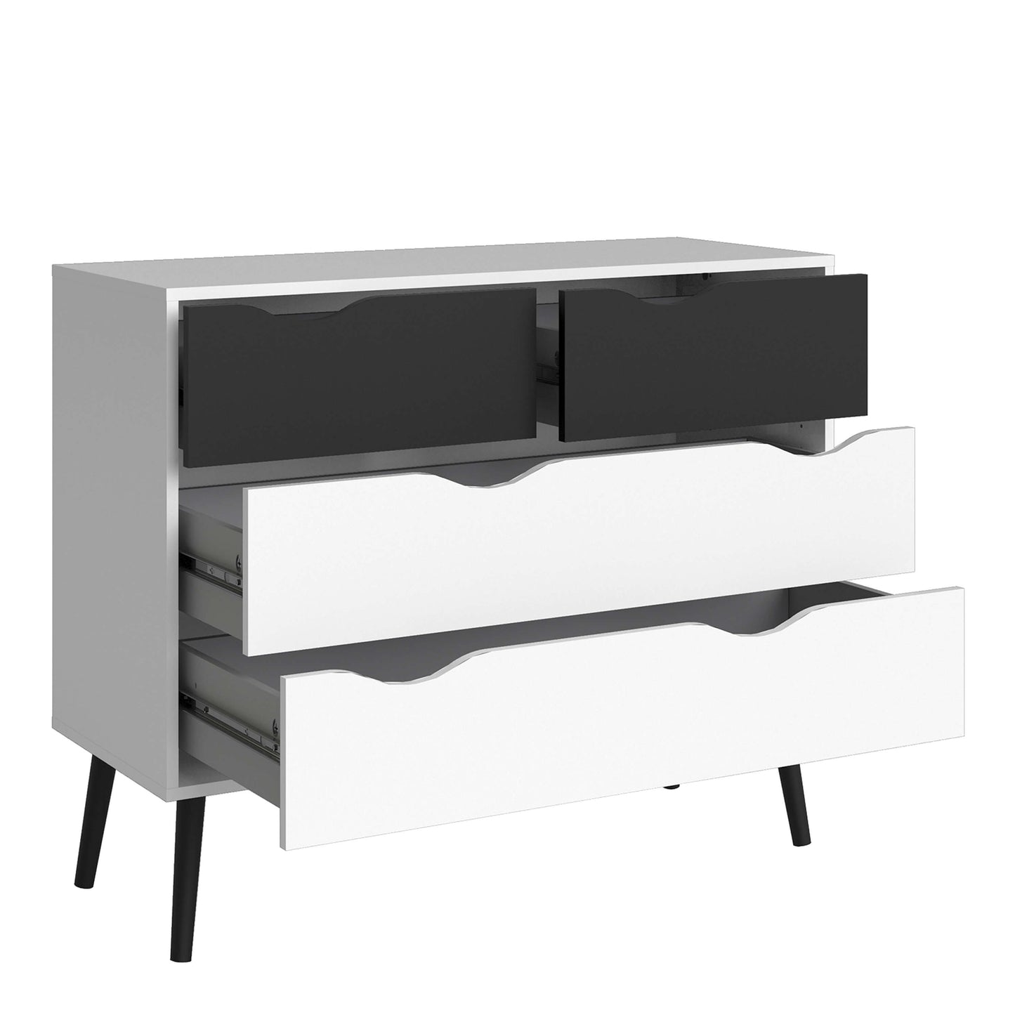 Oslo Chest of 4 Drawers (2+2) in White and Black Matt ModelBedroom
