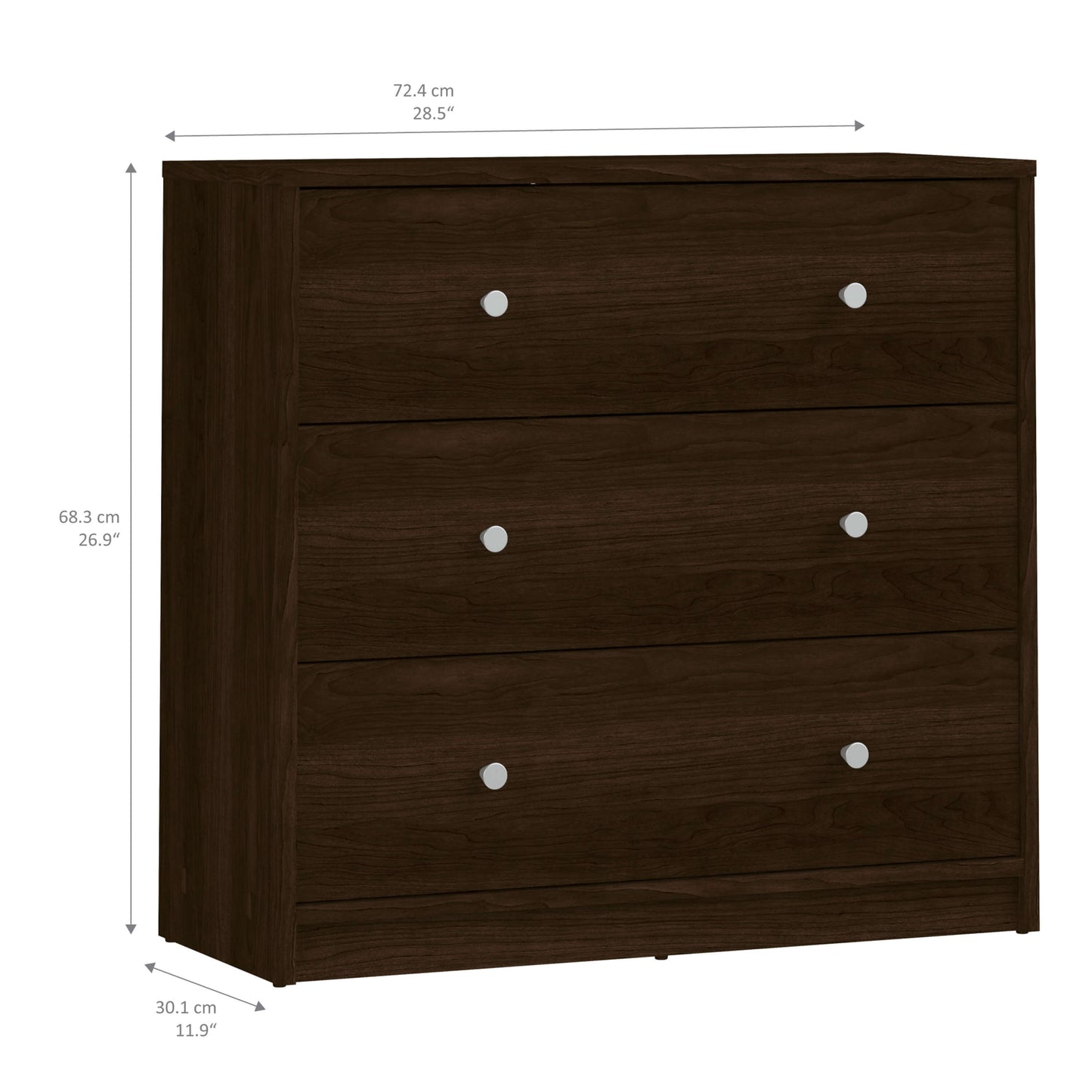 May Chest of 3 Drawers - 3 Drawer Chest Of Drawers Coffee ModelBedroom