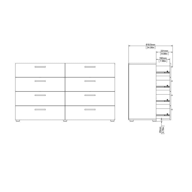 Pepe Wide Chest of 8 Drawers (4+4) in Walnut - 8 Drawer Chest Of Drawers ModelBedroom