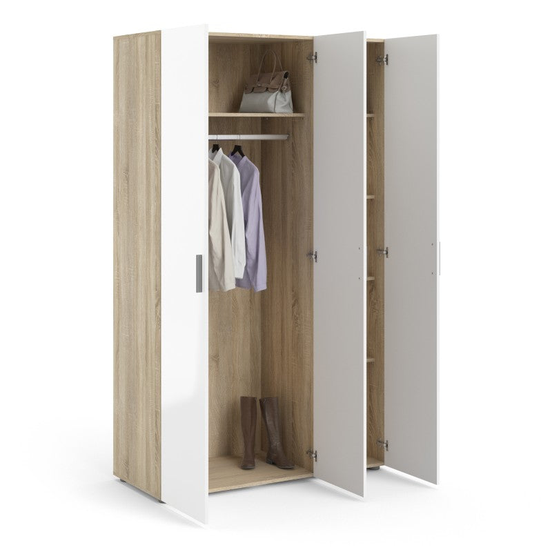 Pepe Wardrobe with 3 doors in Oak with White High Gloss ModelBedroom