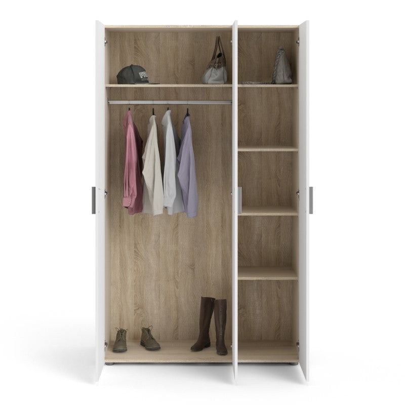 Pepe Wardrobe with 3 doors in Oak with White High Gloss ModelBedroom