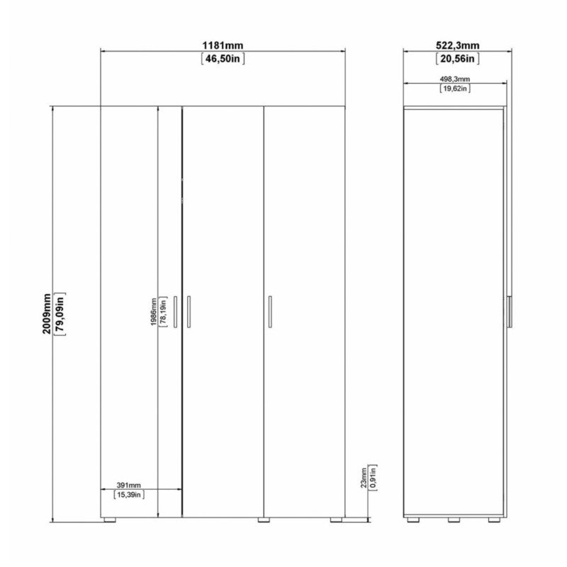 Pepe Wardrobe with 3 doors in Oak with White High Gloss ModelBedroom