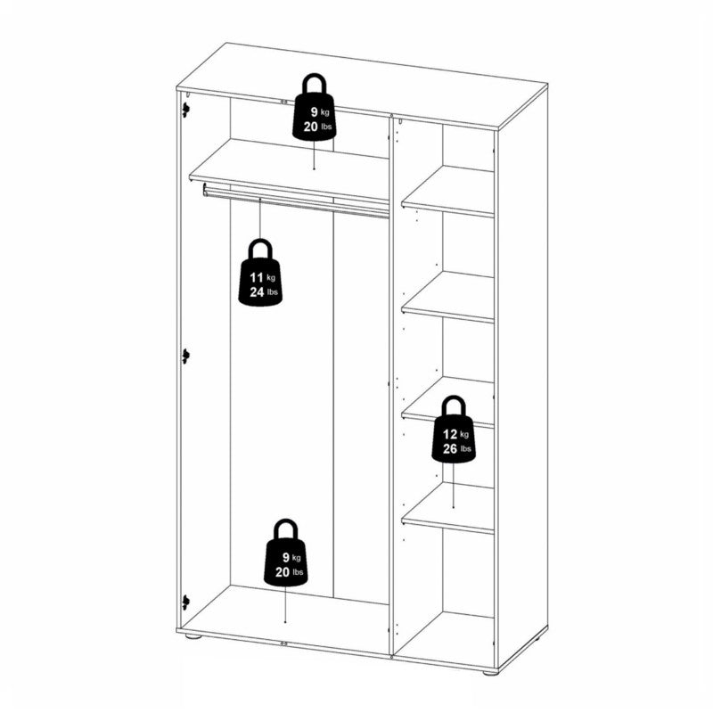 Pepe Wardrobe with 3 doors in Oak with White High Gloss ModelBedroom