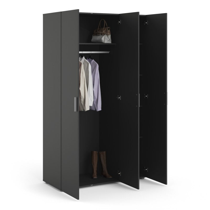 Pepe Wardrobe with 3 doors in Black - 3 Door Wardrobe ModelBedroom