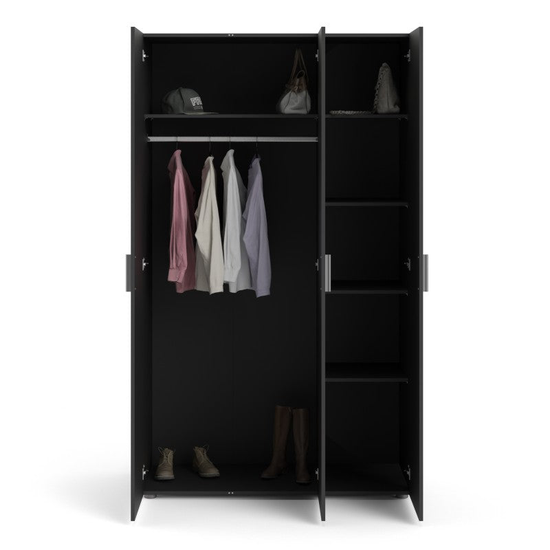 Pepe Wardrobe with 3 doors in Black - 3 Door Wardrobe ModelBedroom