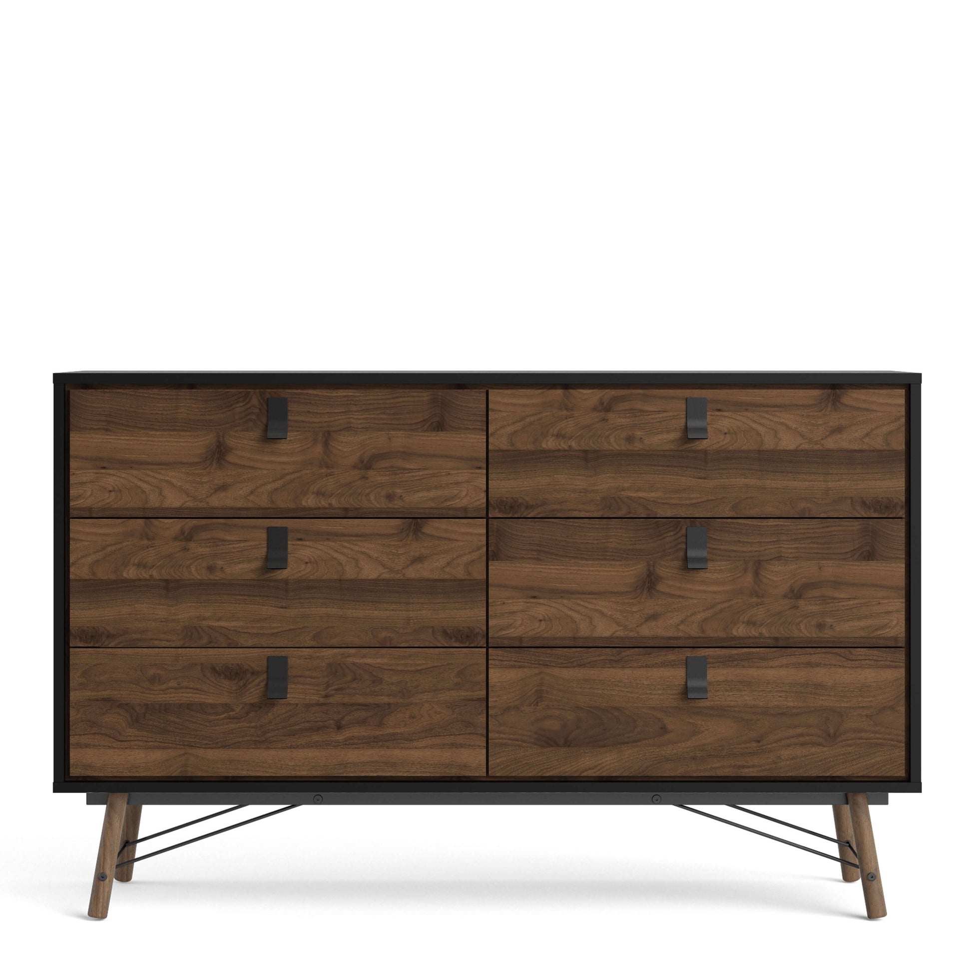 Ry Wide double chest of drawers 6 drawers in Matt Black Walnut - wide chest of drawers ModelBedroom