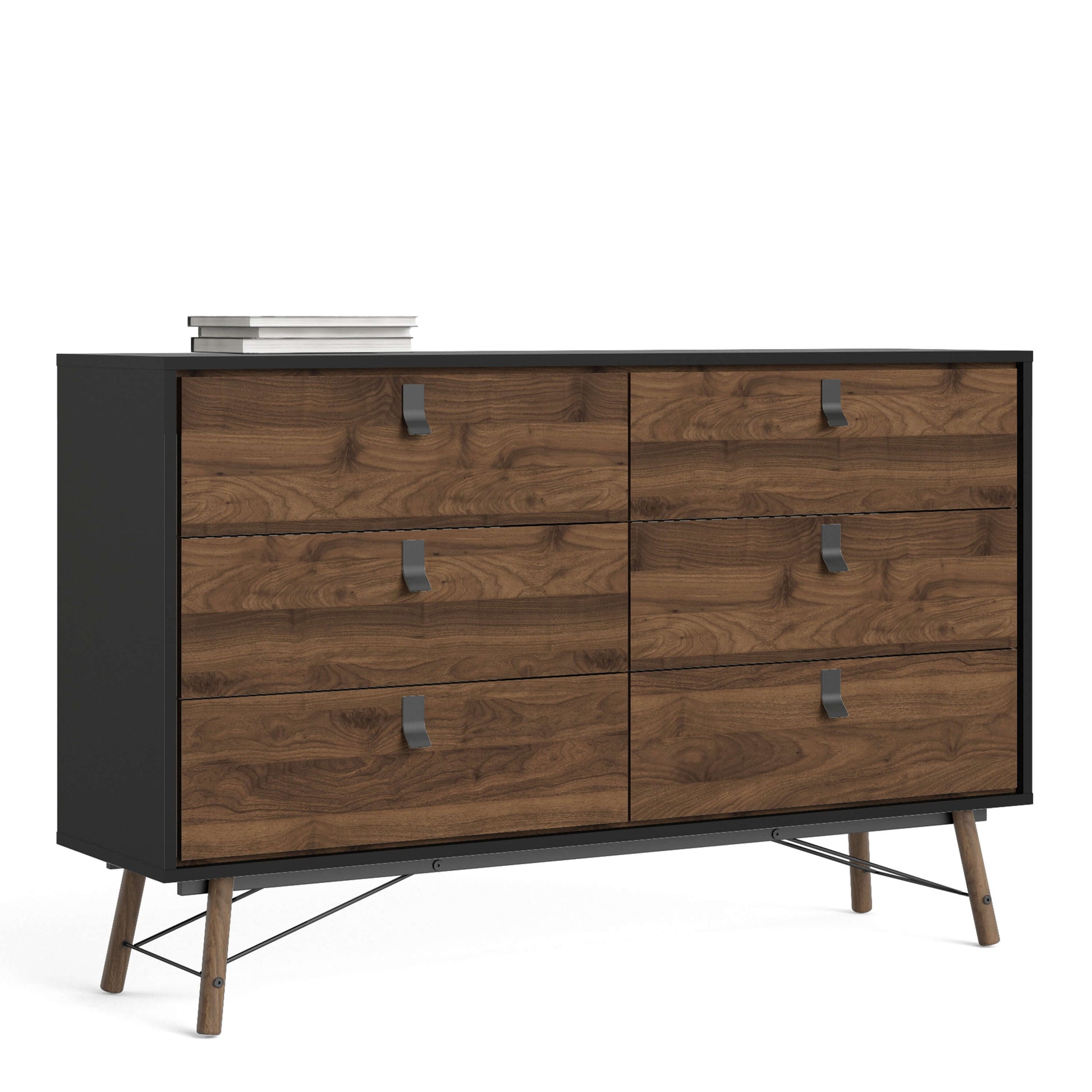 Ry Wide double chest of drawers 6 drawers in Matt Black Walnut - wide chest of drawers ModelBedroom