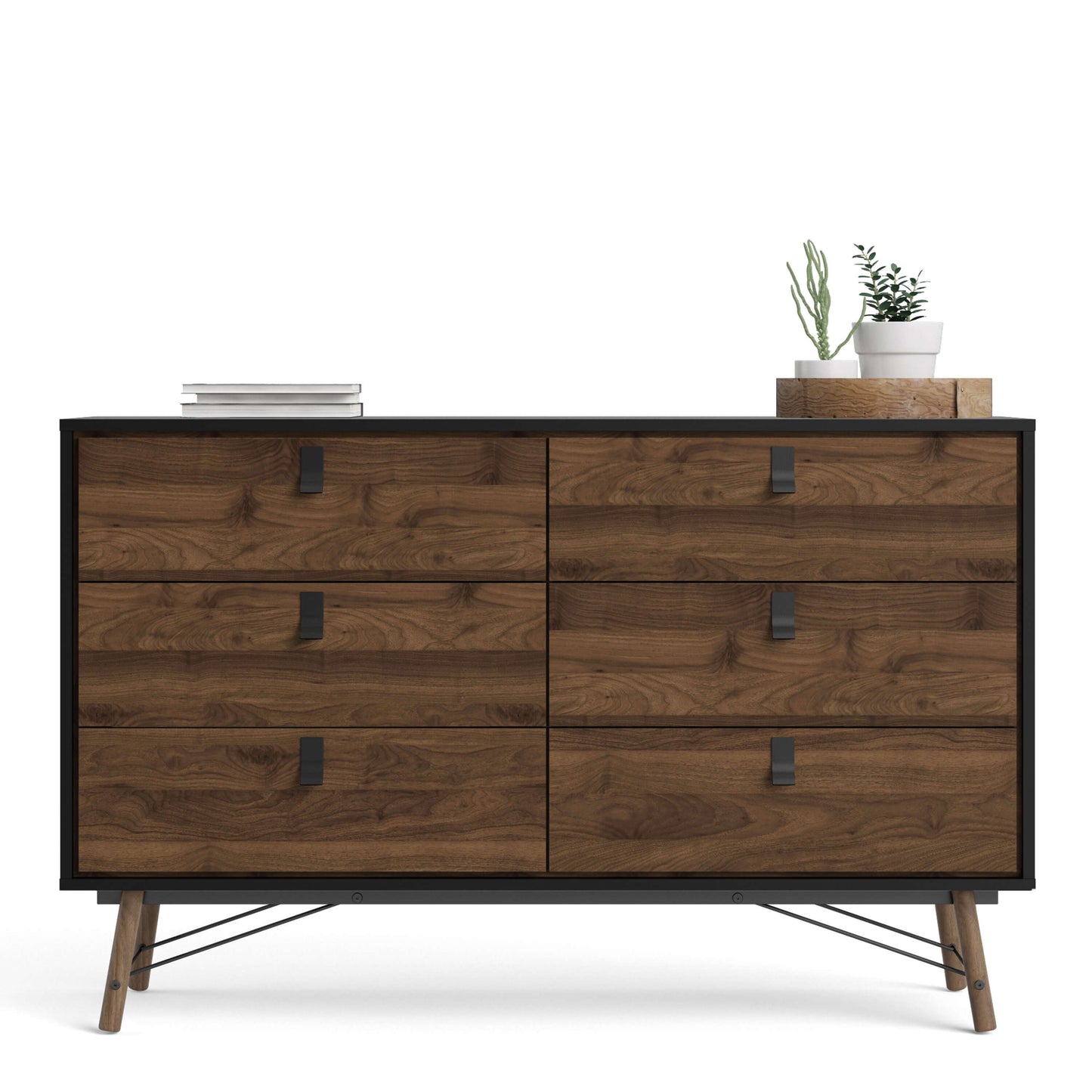 Ry Wide double chest of drawers 6 drawers in Matt Black Walnut - wide chest of drawers ModelBedroom