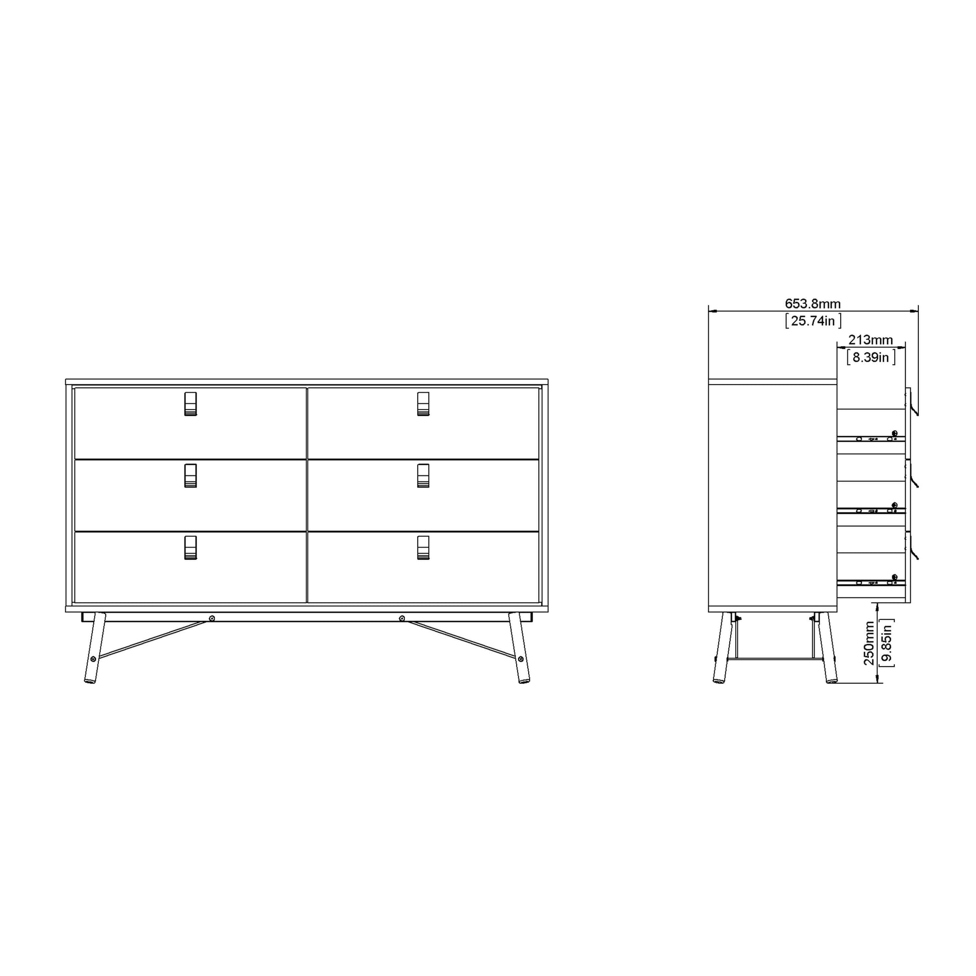 Ry Wide double chest of drawers 6 drawers in Matt Black Walnut - wide chest of drawers ModelBedroom