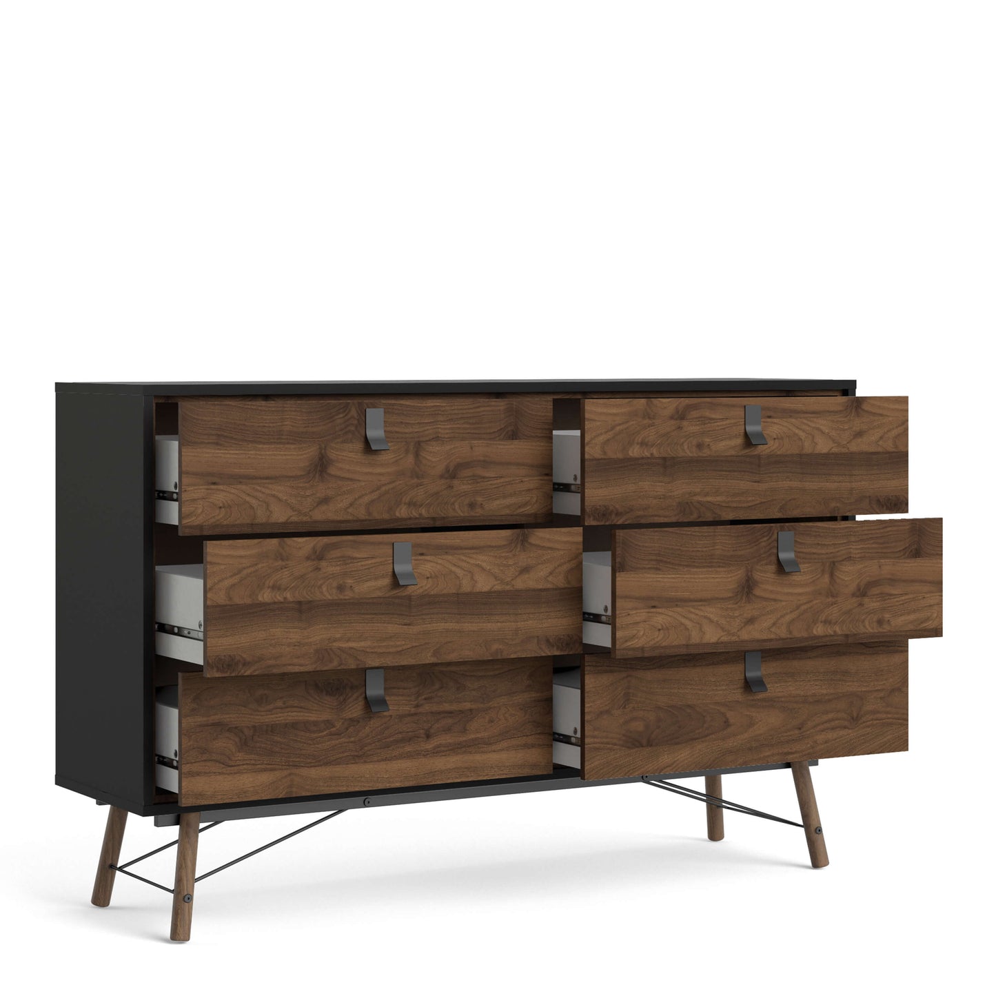 Ry Wide double chest of drawers 6 drawers in Matt Black Walnut - wide chest of drawers ModelBedroom