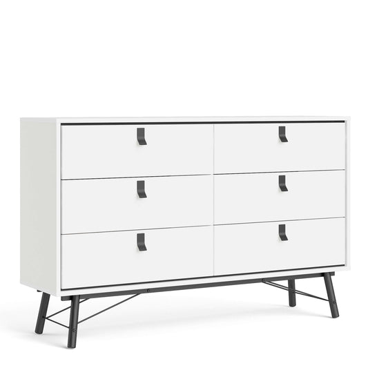 Ry Wide double chest of drawers 6 drawers in Matt White - wide 6chest of drawers ModelBedroom