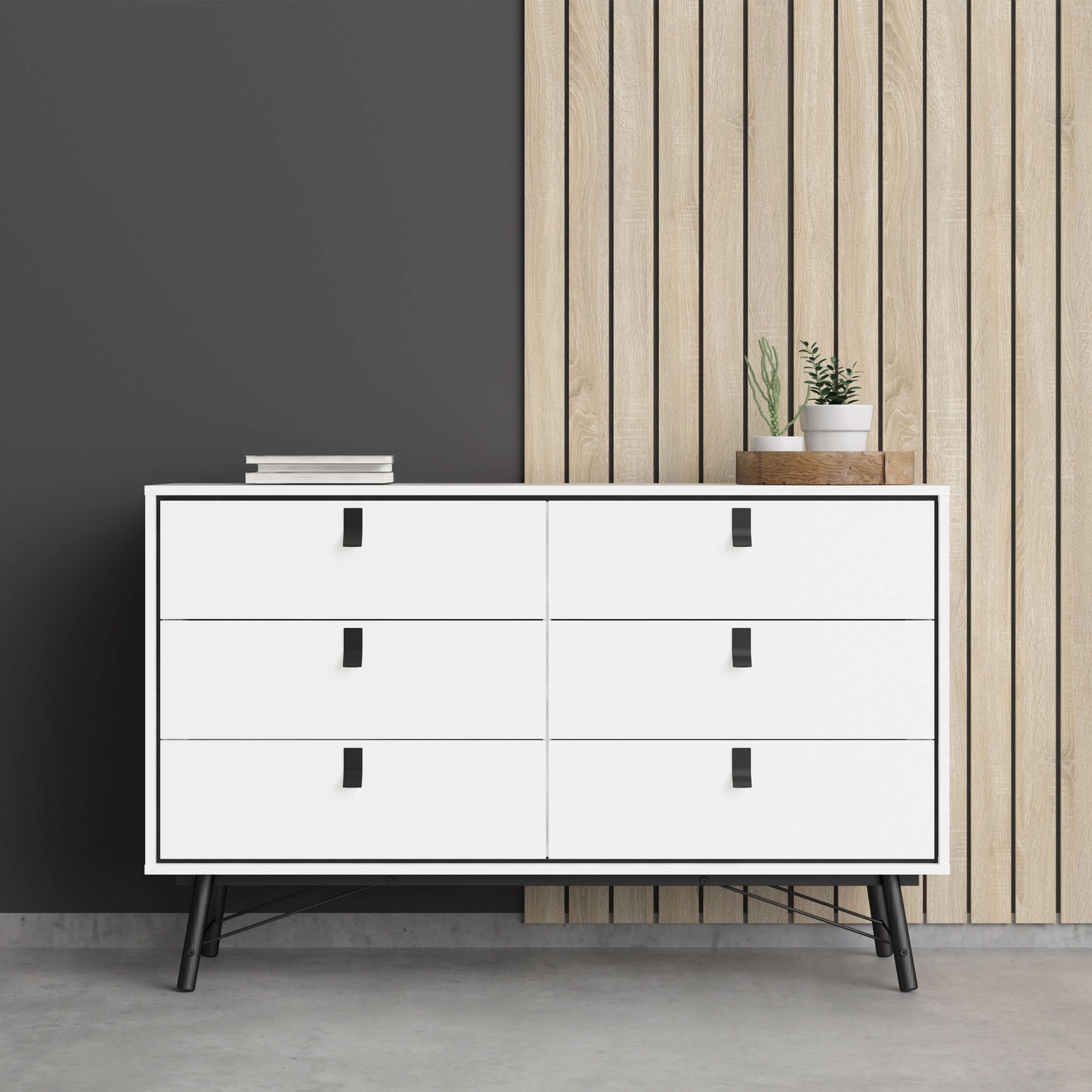 Ry Wide double chest of drawers 6 drawers in Matt White - wide 6chest of drawers ModelBedroom