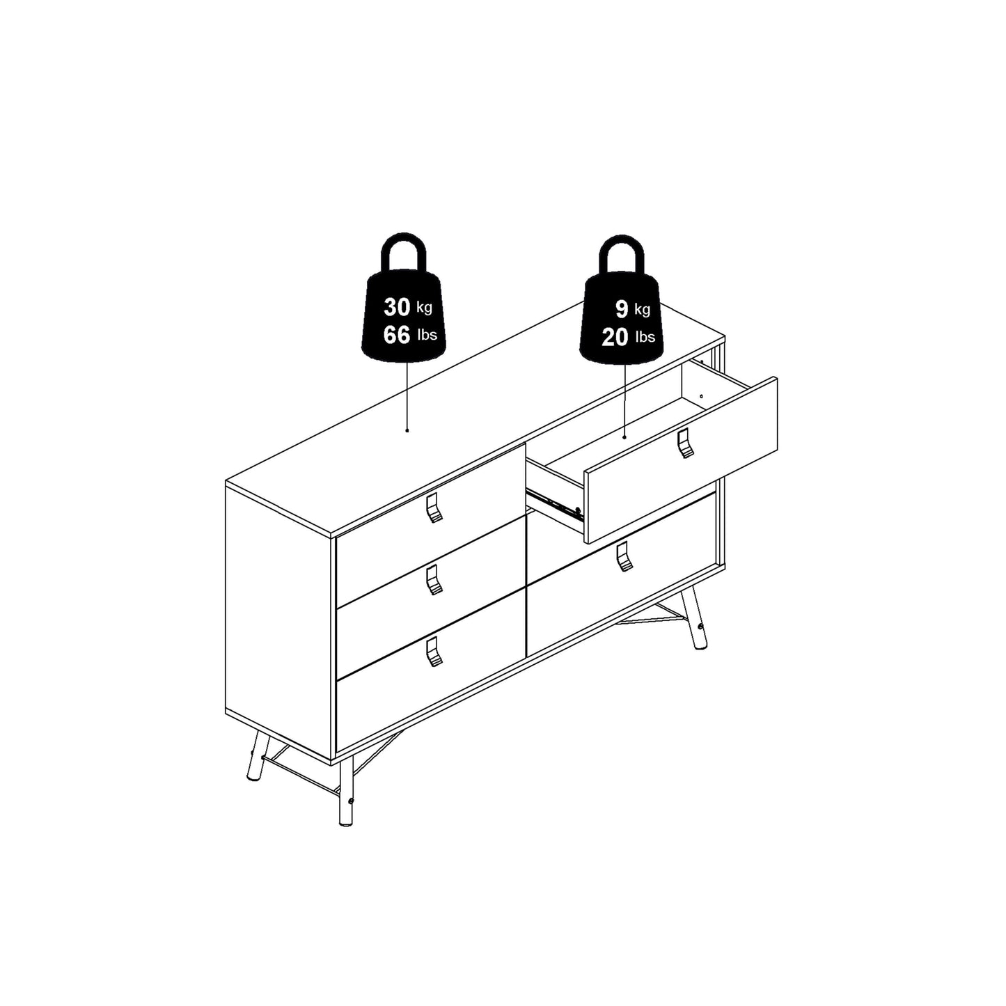 Ry Wide double chest of drawers 6 drawers in Matt White - wide 6chest of drawers ModelBedroom