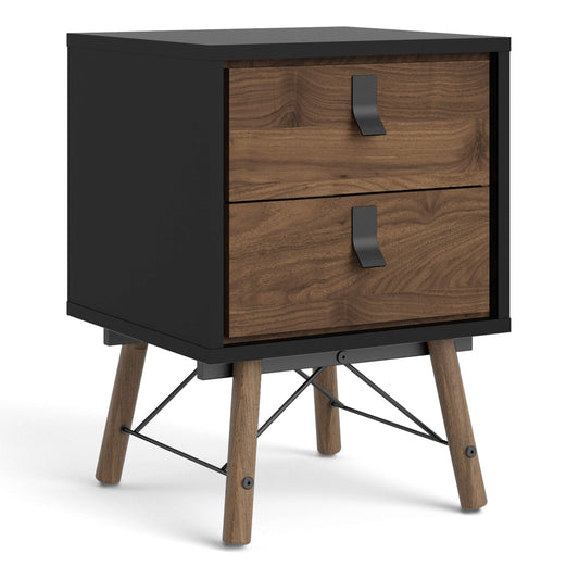 Ry Bedside cabinet 2 drawer in Matt Black Walnut ModelBedroom