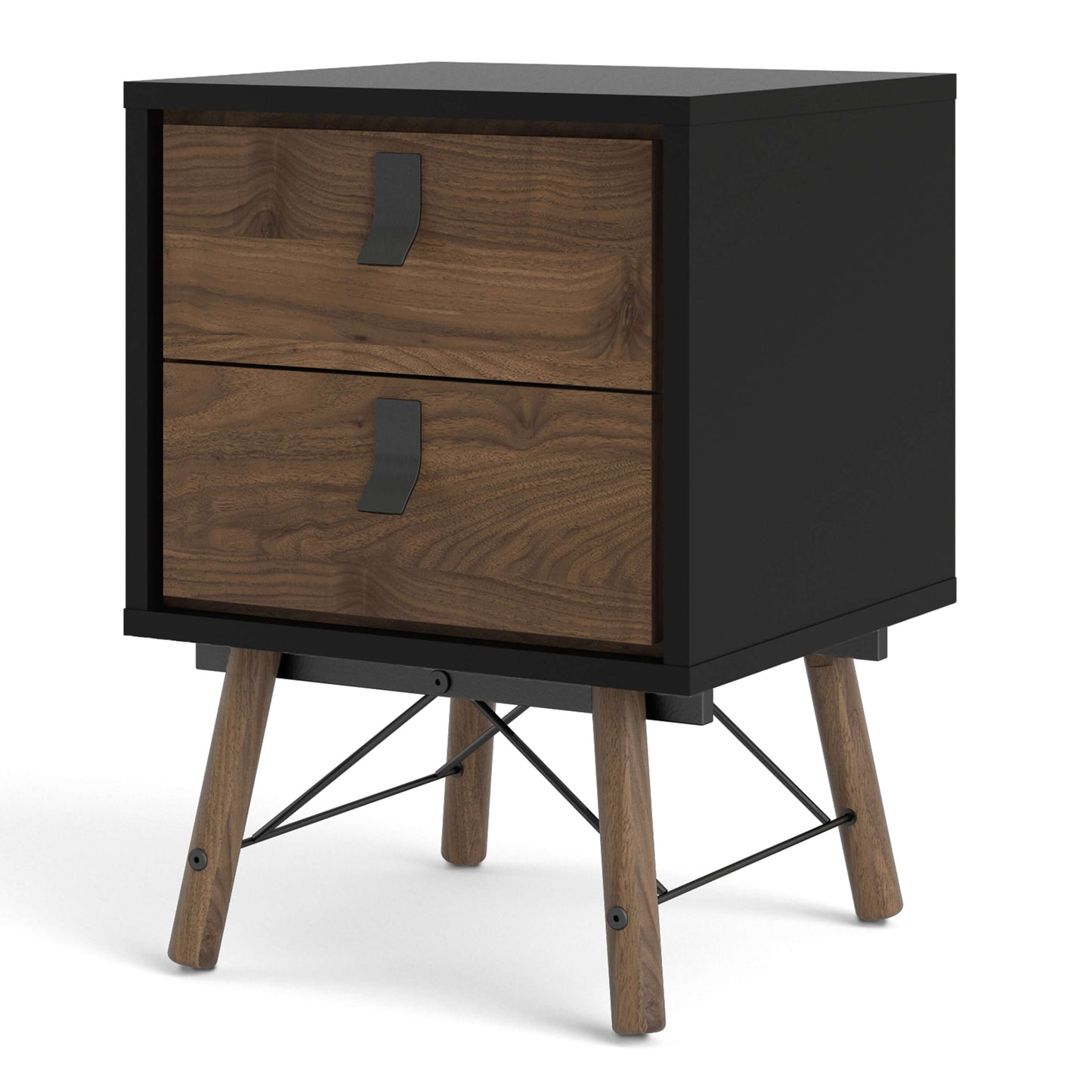 Ry Bedside cabinet 2 drawer in Matt Black Walnut ModelBedroom