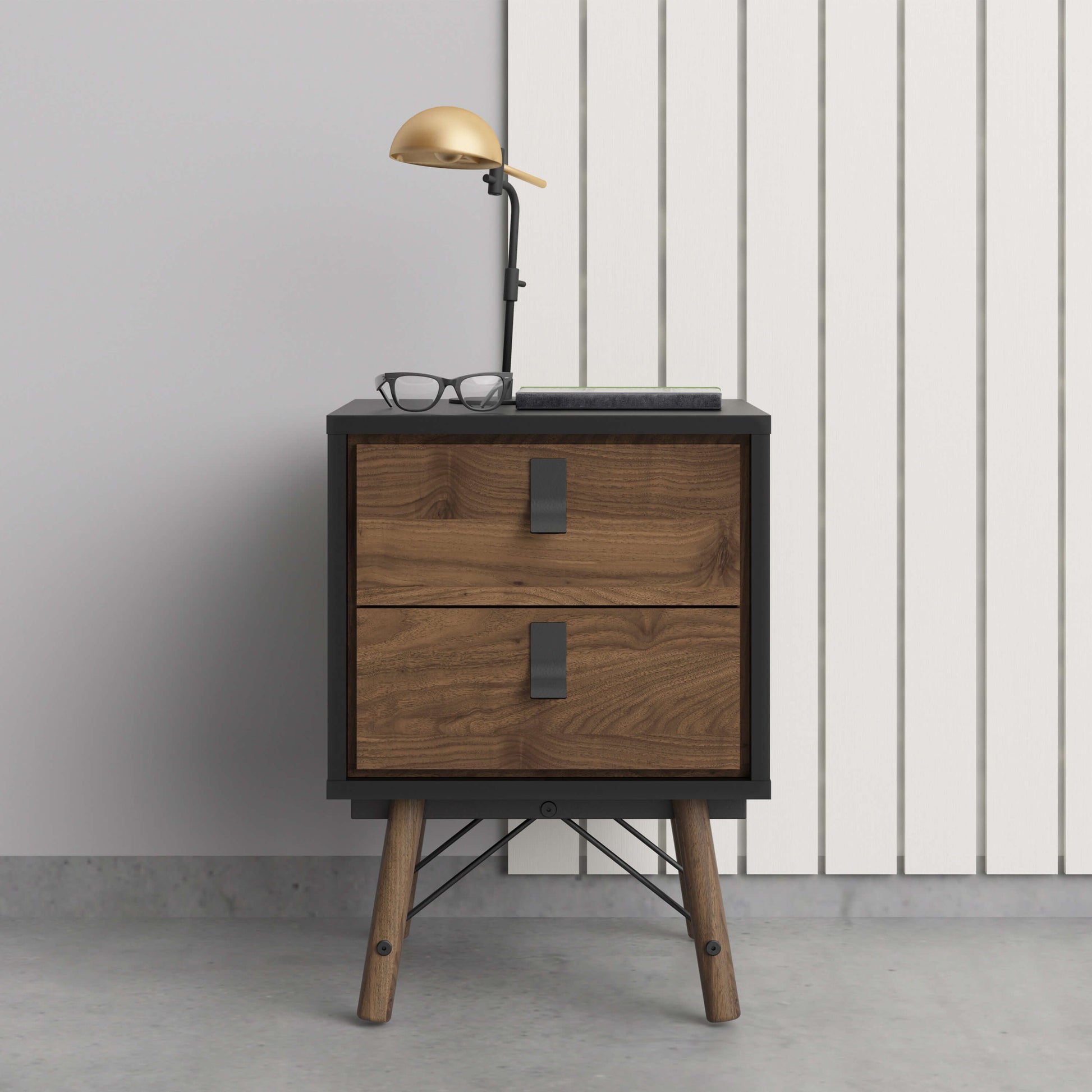 Ry Bedside cabinet 2 drawer in Matt Black Walnut ModelBedroom